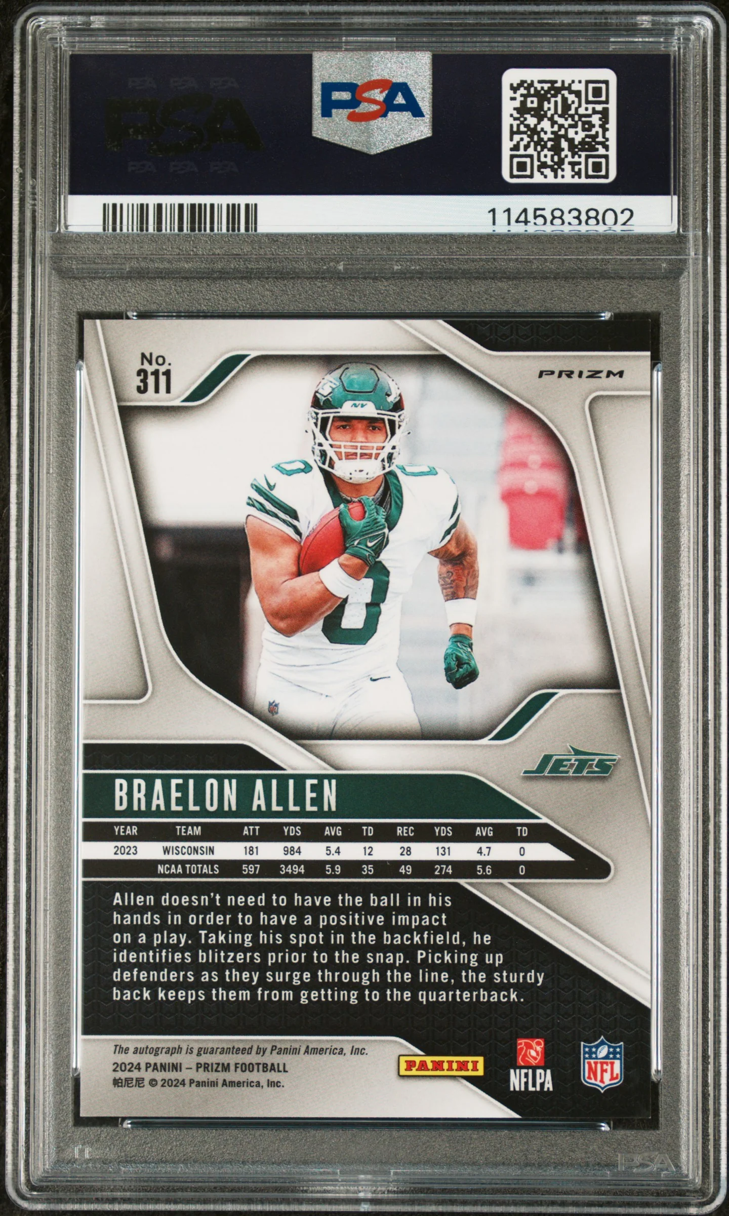 2024 Panini Prizm Silver Braelon Allen #311 PSA 9 - Image 2