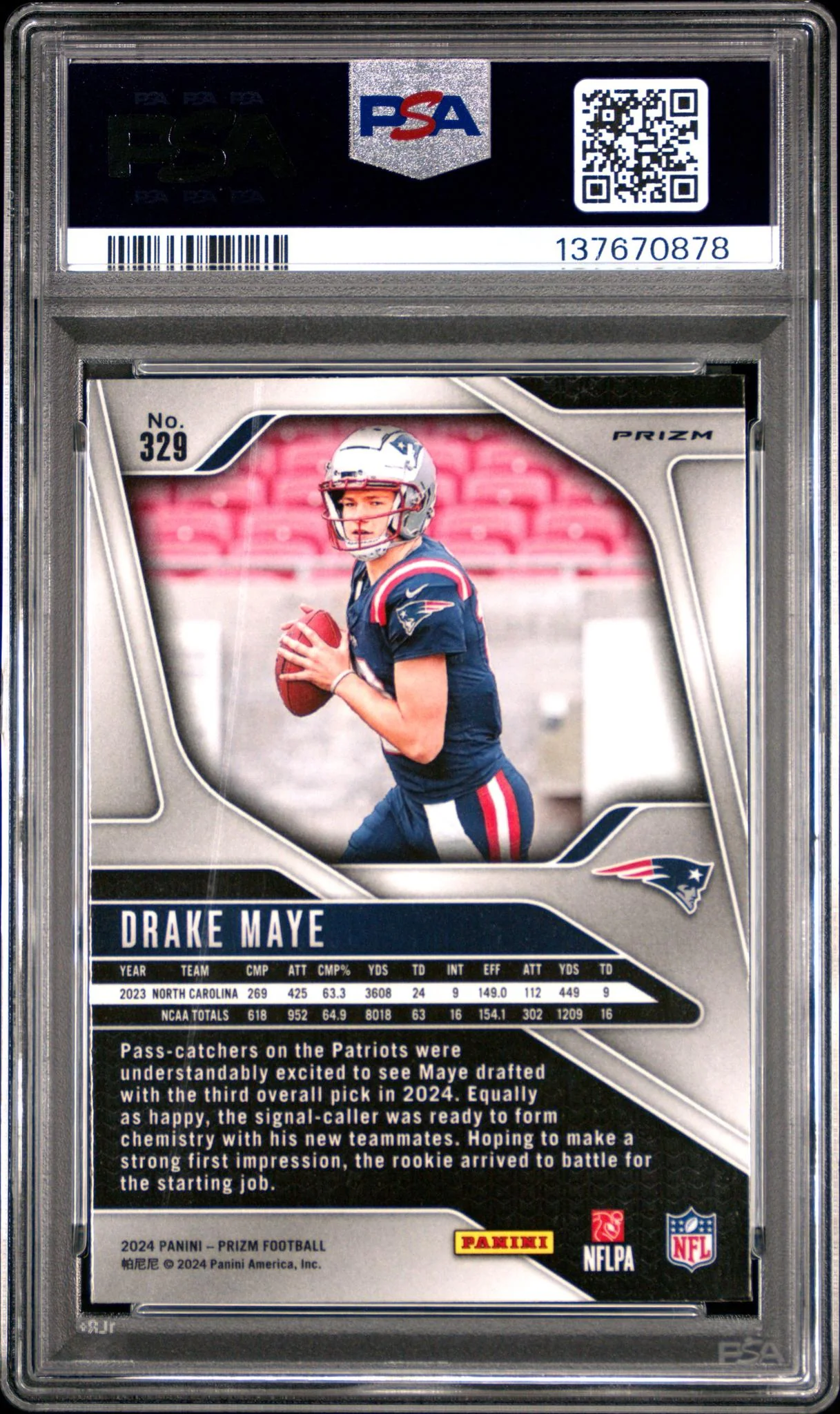 2024 Panini Prizm Silver Prizm Drake Maye #329 PSA 9 - Image 2