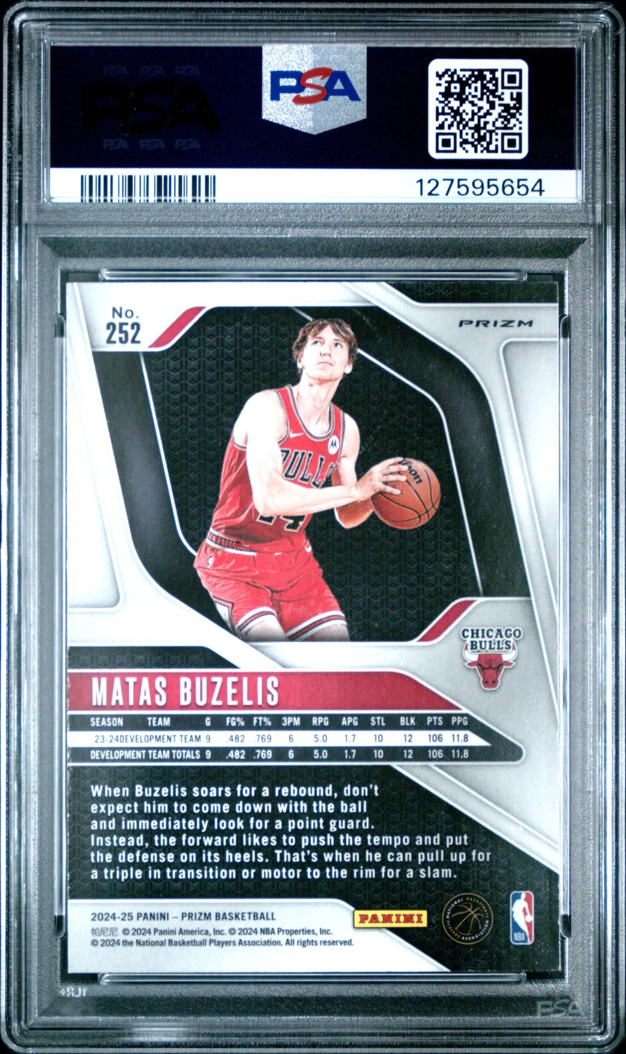 2024 Panini Prizm Silver Prizm Matas Buzelis #252 PSA 9 - Image 2