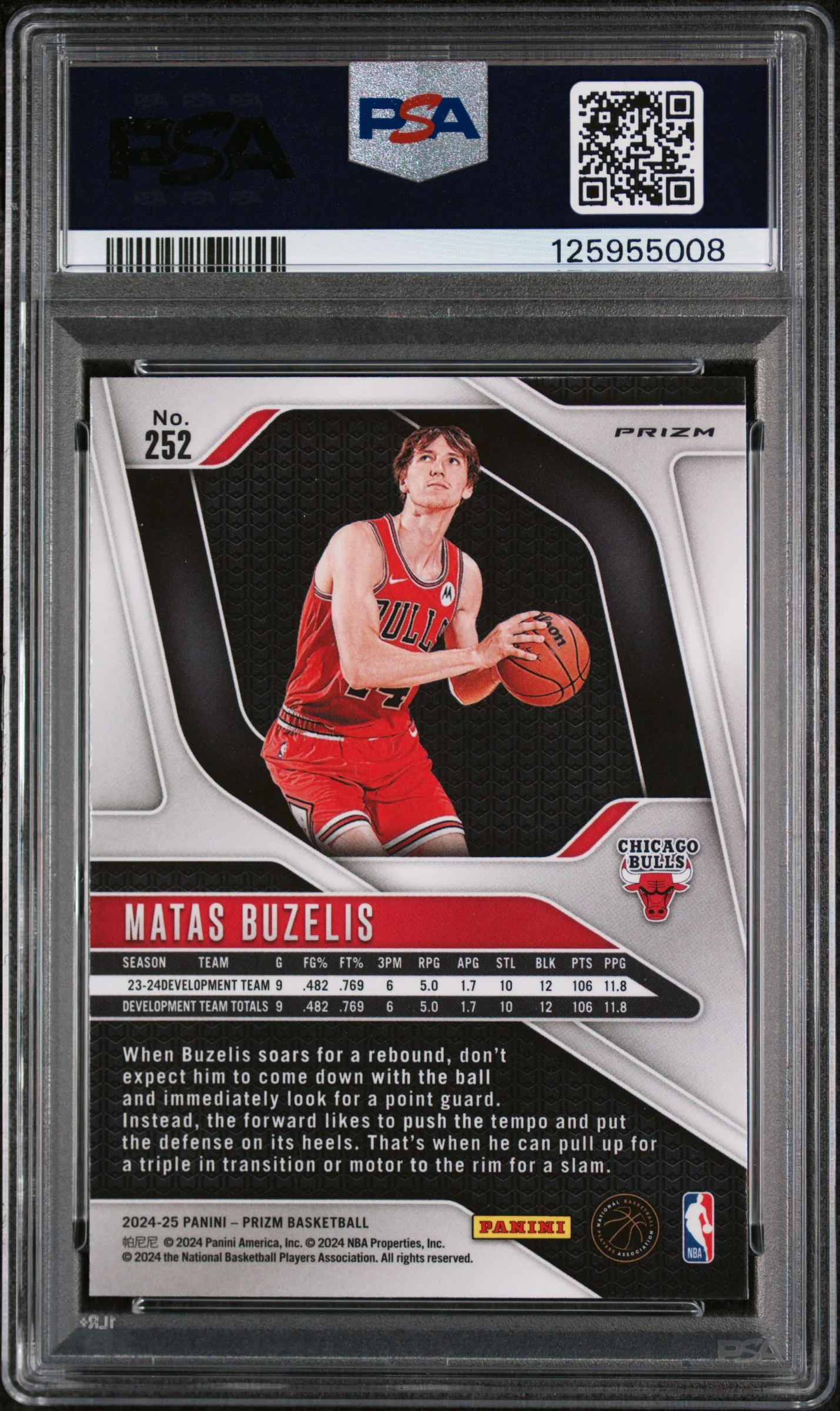 2024 Panini Prizm Silver Prizm Matas Buzelis #252 PSA 9 - Image 2