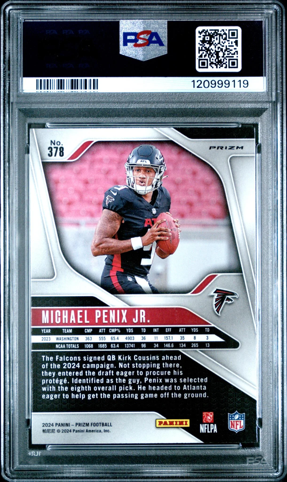 2024 Panini Prizm Silver Prizm Michael Penix Jr. #378 PSA 9 - Image 2