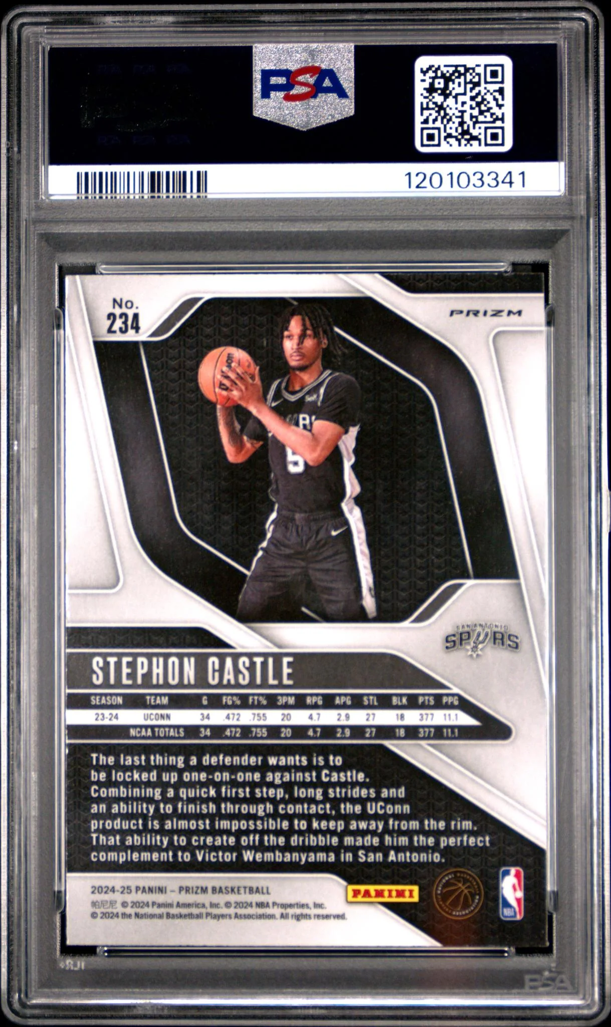 2024 Panini Prizm Silver Prizm Stephon Castle #234 PSA 10 - Image 2