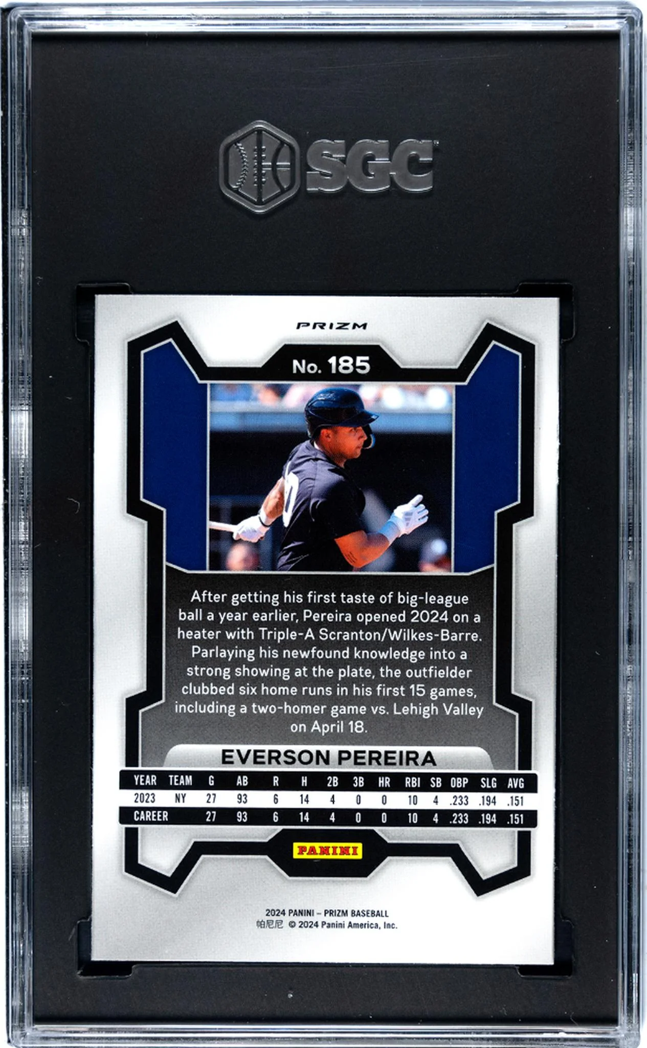 2024 Panini Prizm Snakeskin Prizm Everson Pereira #185 RC SGC 9 - Image 2