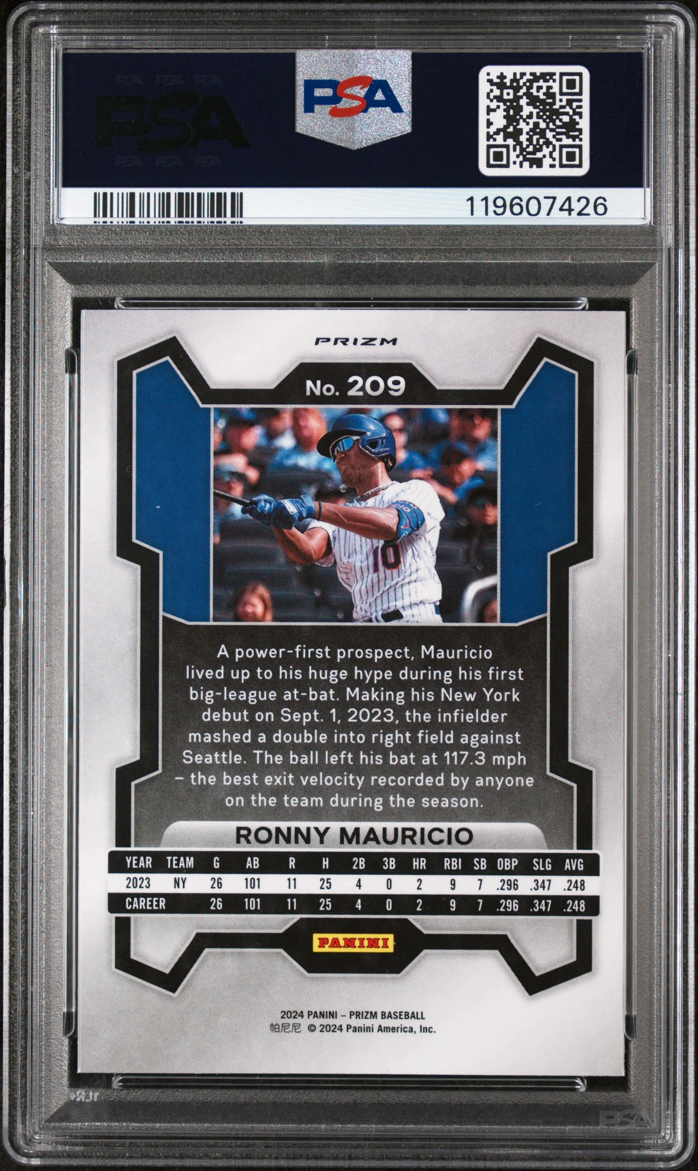 2024 Panini Prizm White Sparkle Ronny Mauricio #209 PSA 10 - Image 2