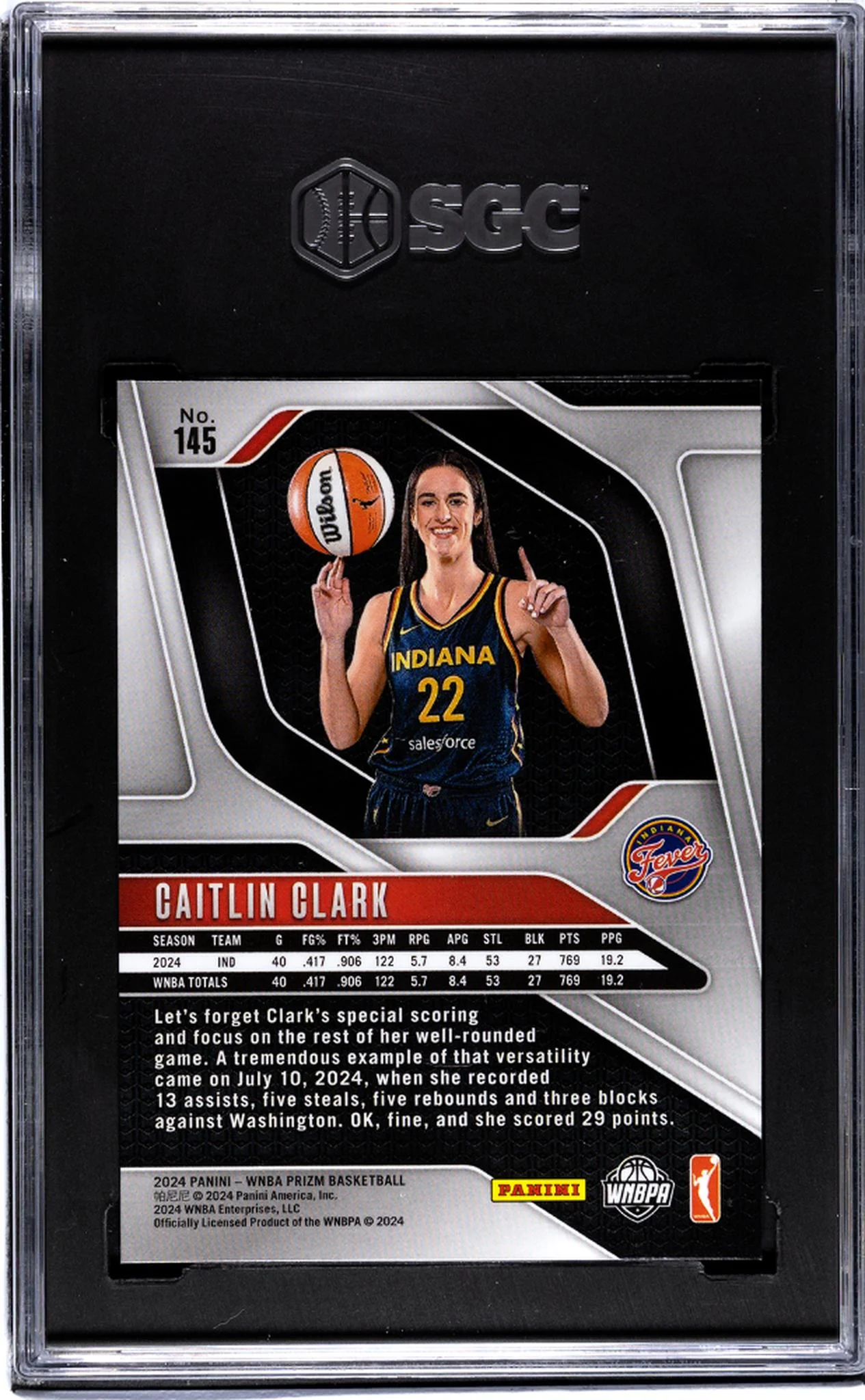 2024 Panini Prizm Wnba #145 Caitlin Clark SGC 10 - Image 2