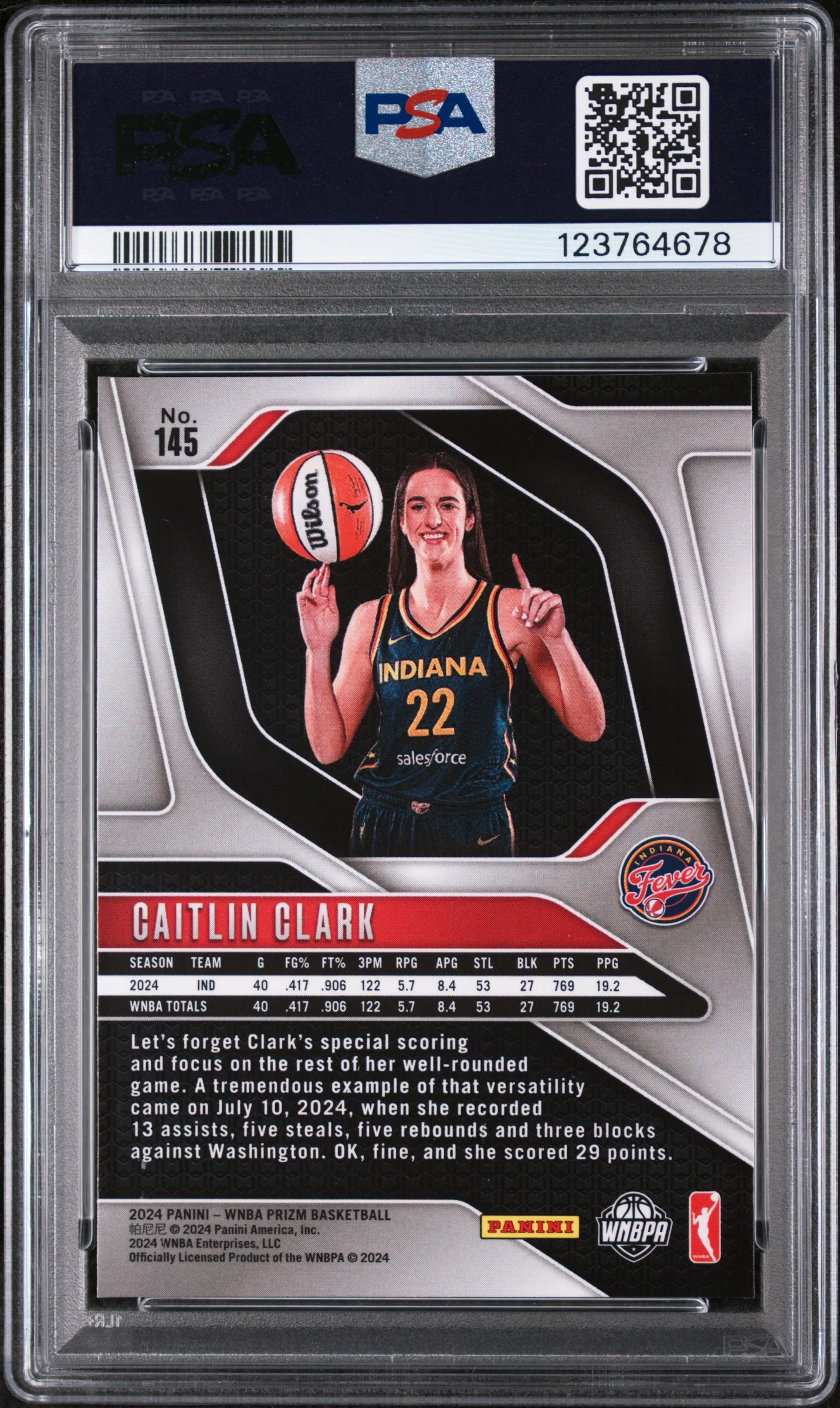 2024 Panini Prizm WNBA Caitlin Clark #145 PSA 9 - Image 2