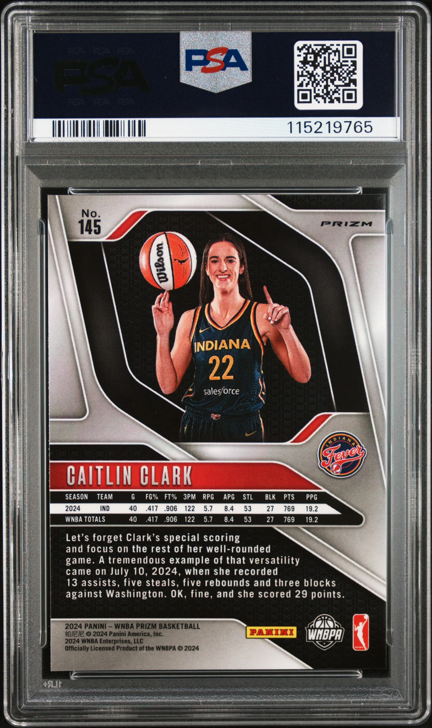 2024 Panini Prizm WNBA Green Prizm Caitlin Clark #145 PSA 9 - Image 2
