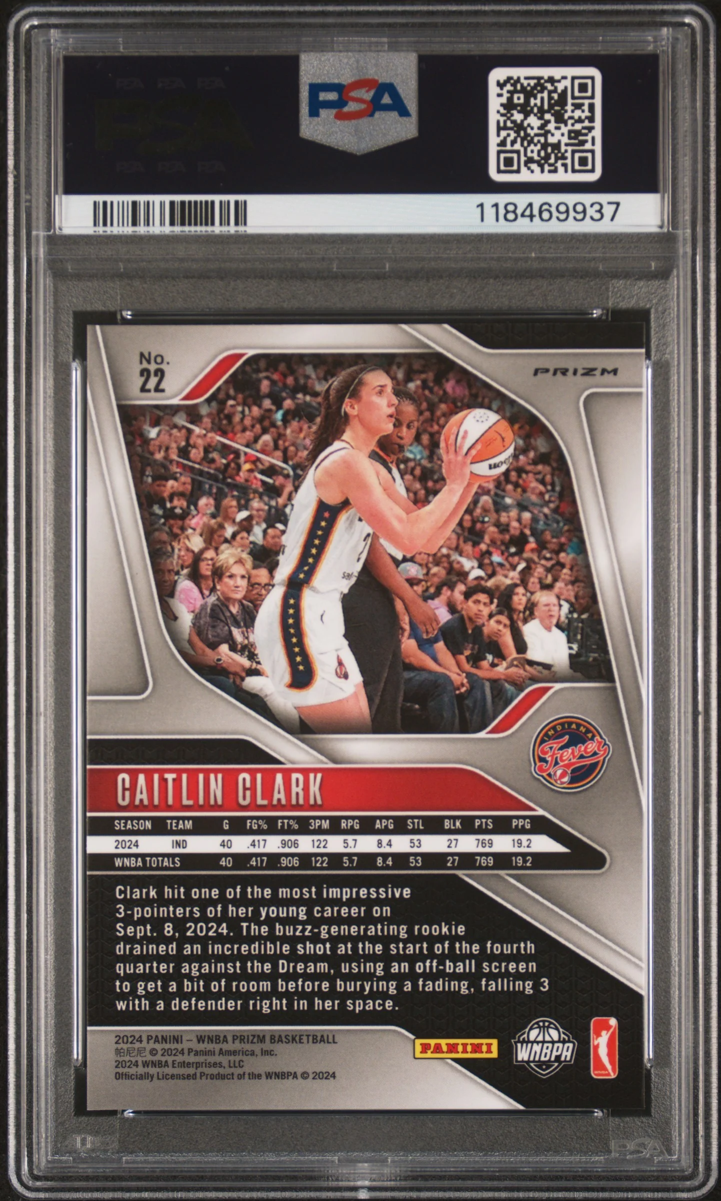 2024 Panini Prizm WNBA Ice Prizm Caitlin Clark #22 PSA 9 - Image 2
