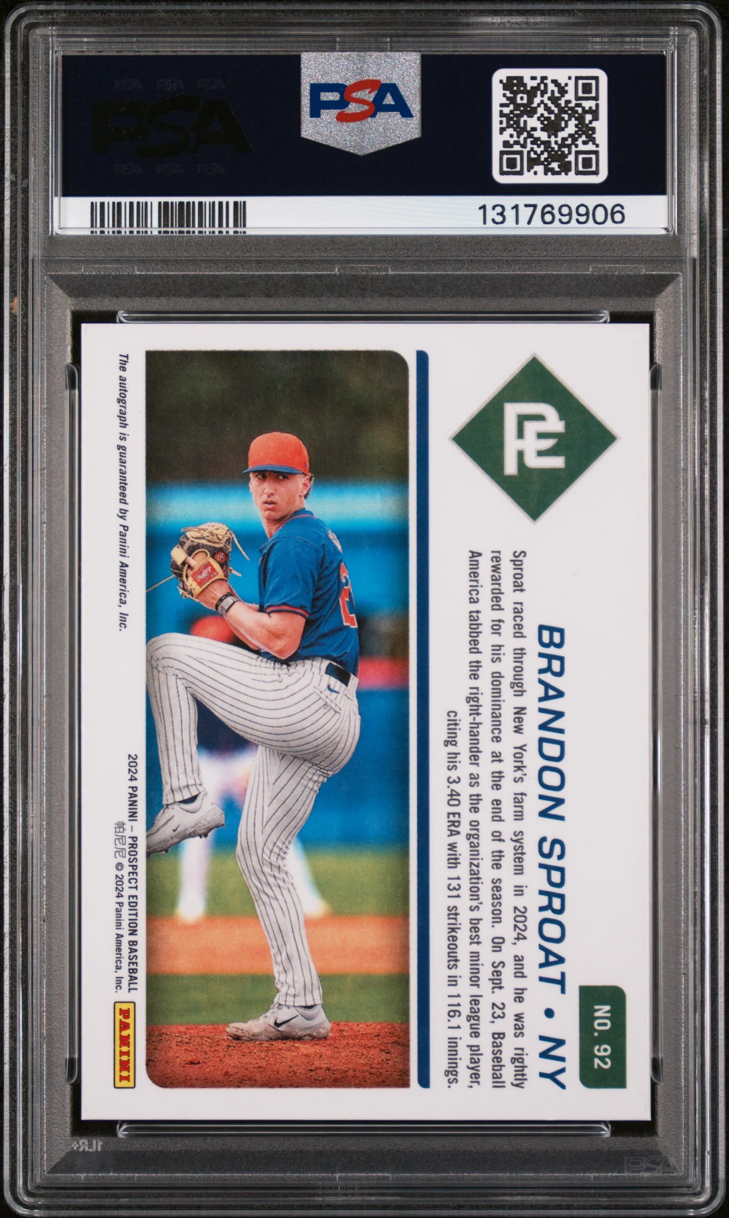 2024 Panini Prospect Edition Prospect Ticket Signature Brandon Sproat #92 PSA 10 - Image 2