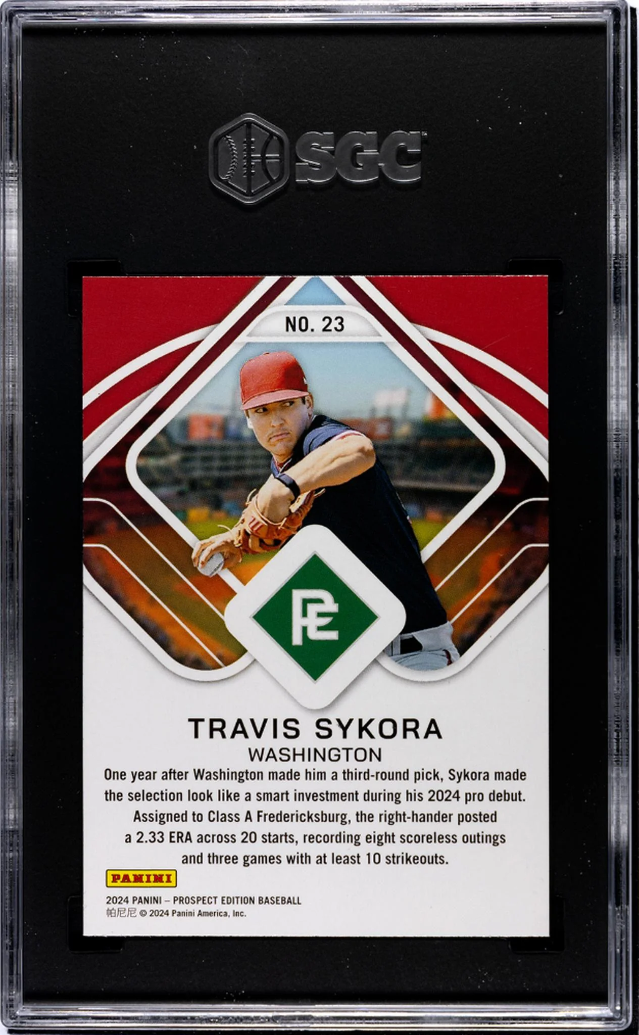 2024 Panini Prospect Edition Travis Sykora #23 SGC 9.5 - Image 2