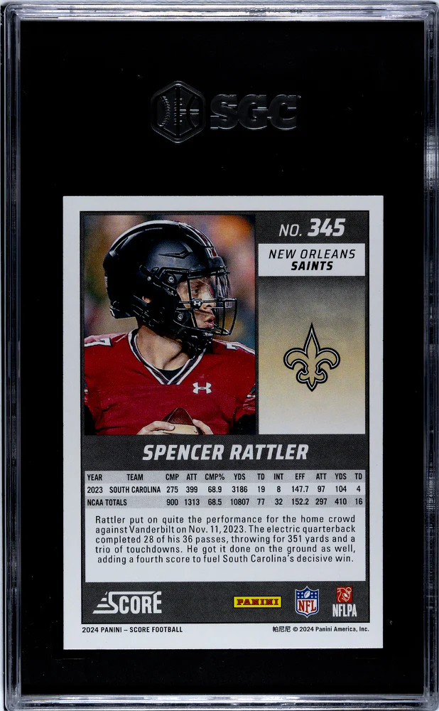 2024 Panini Score #345 Spencer Rattler Scorecard SGC 10 - Image 2