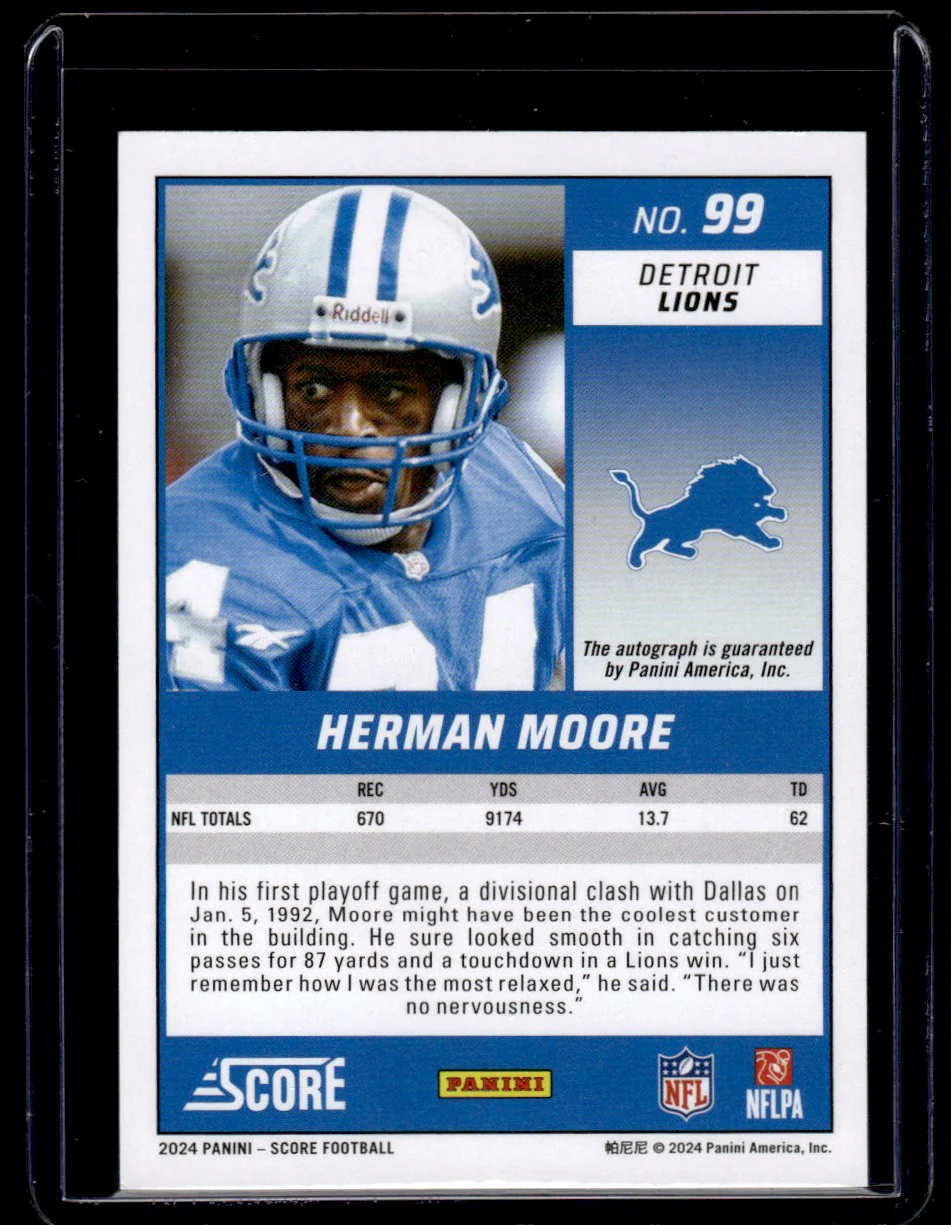 2024 Panini Score 99 Herman Moore Gold Zone Gold /50 Detroit Lions Auto - Image 2