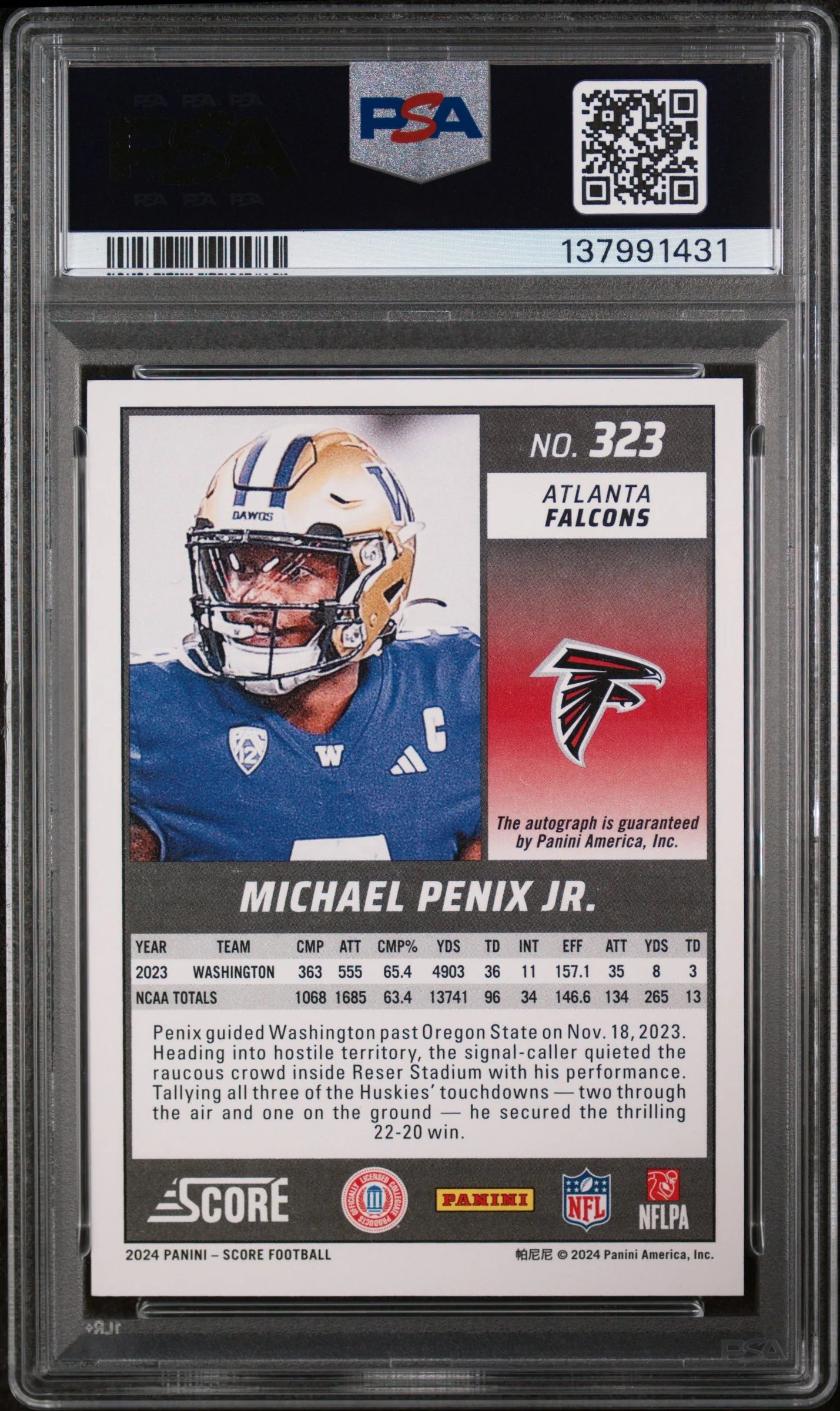 2024 Panini Score Signature Michael Penix Jr. #323 PSA 9 - Image 2