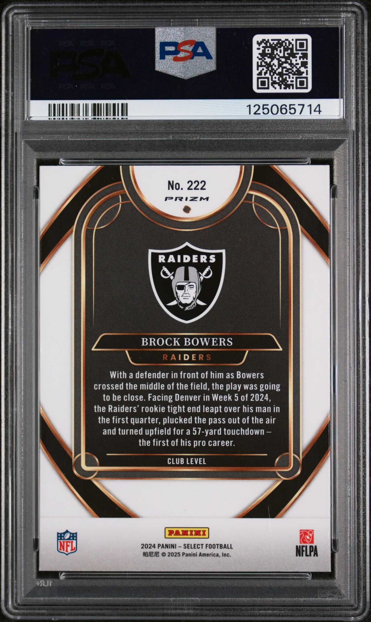 2024 Panini Select Black & Red Shock Brock Bowers #222 PSA 10 - Image 2