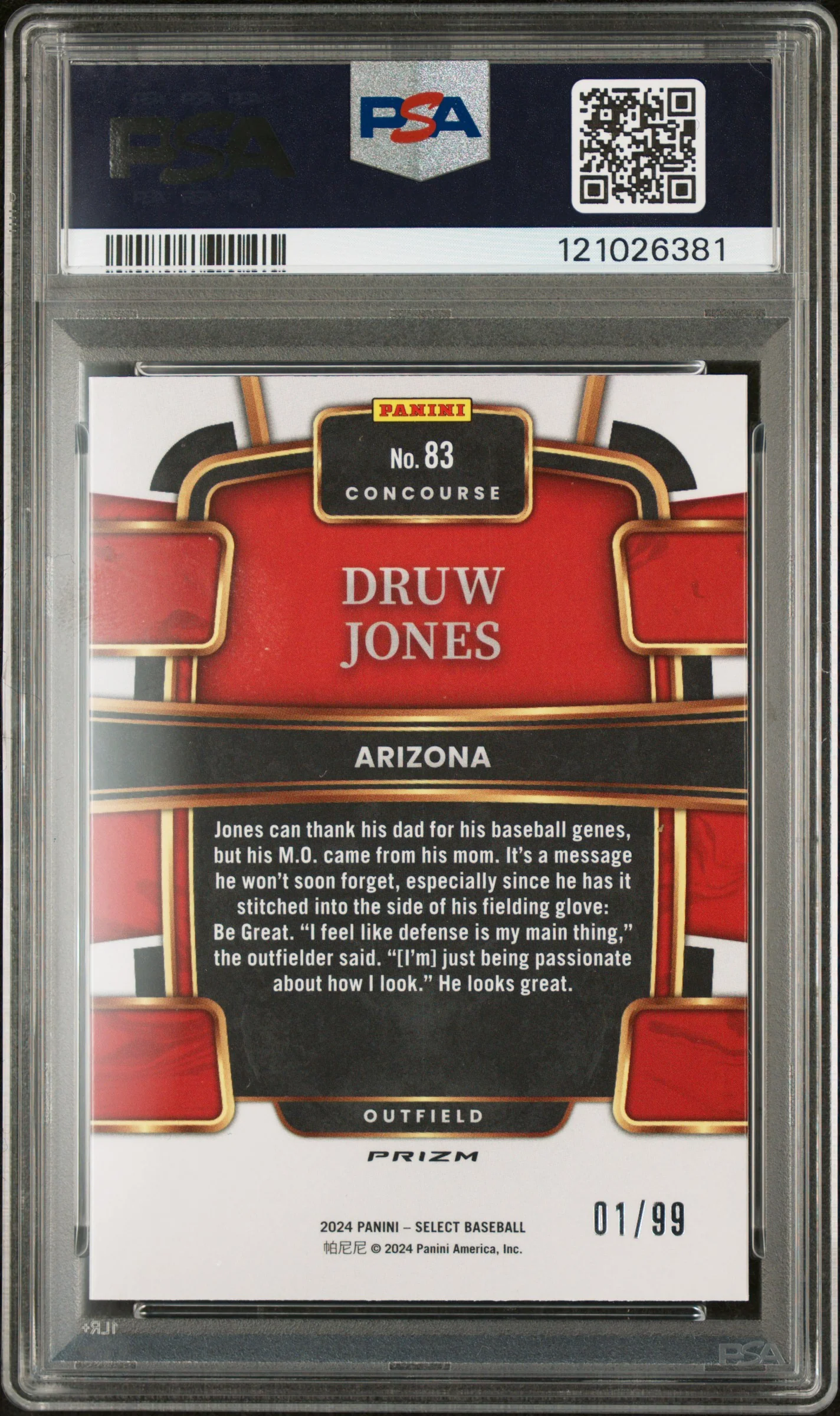 2024 Panini Select Concourse White Prizm Druw Jones #83 /99 PSA 10 - Image 2