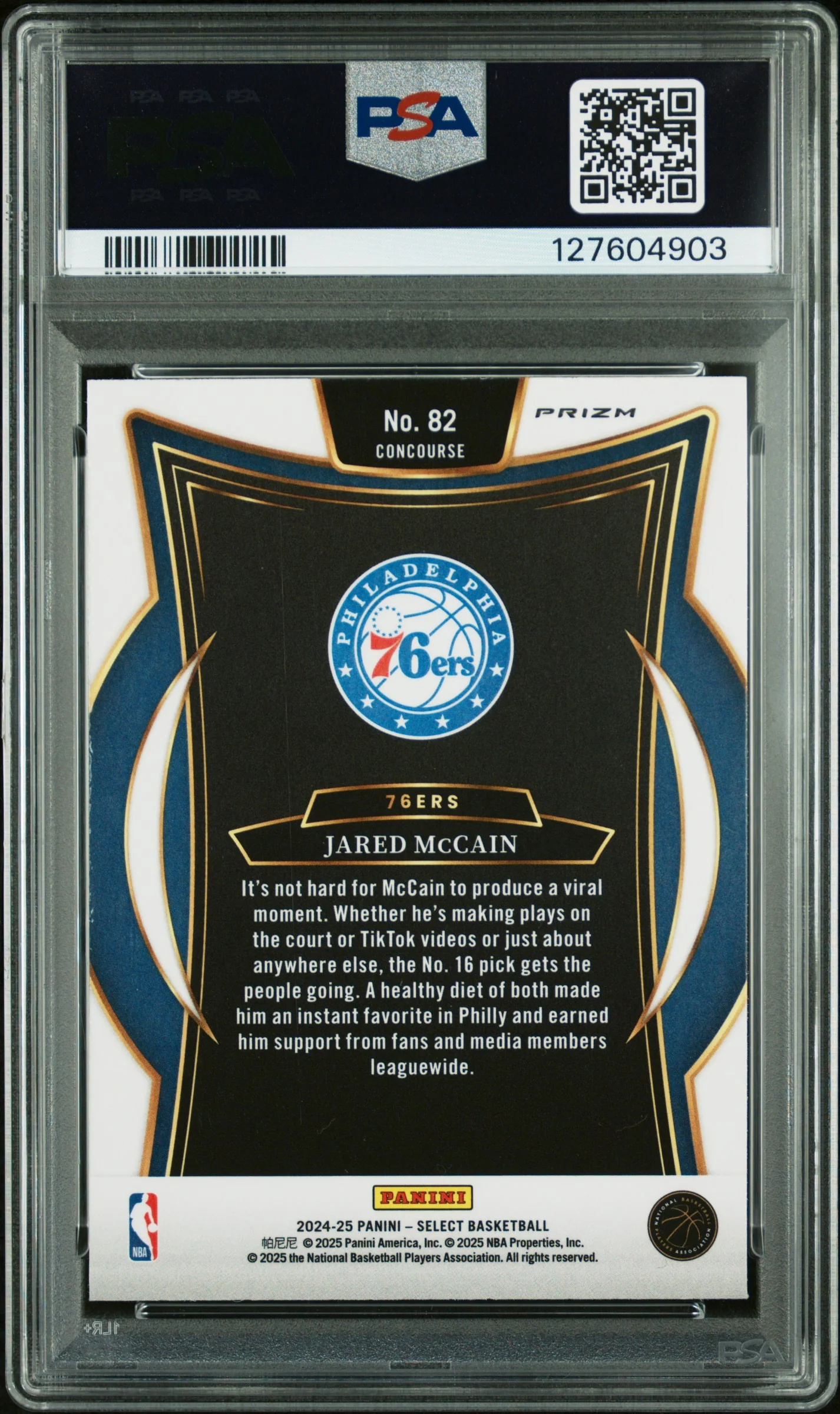 2024 Panini Select Concourse Zebra Prizm Jared Mccain #82 PSA 10 - Image 2