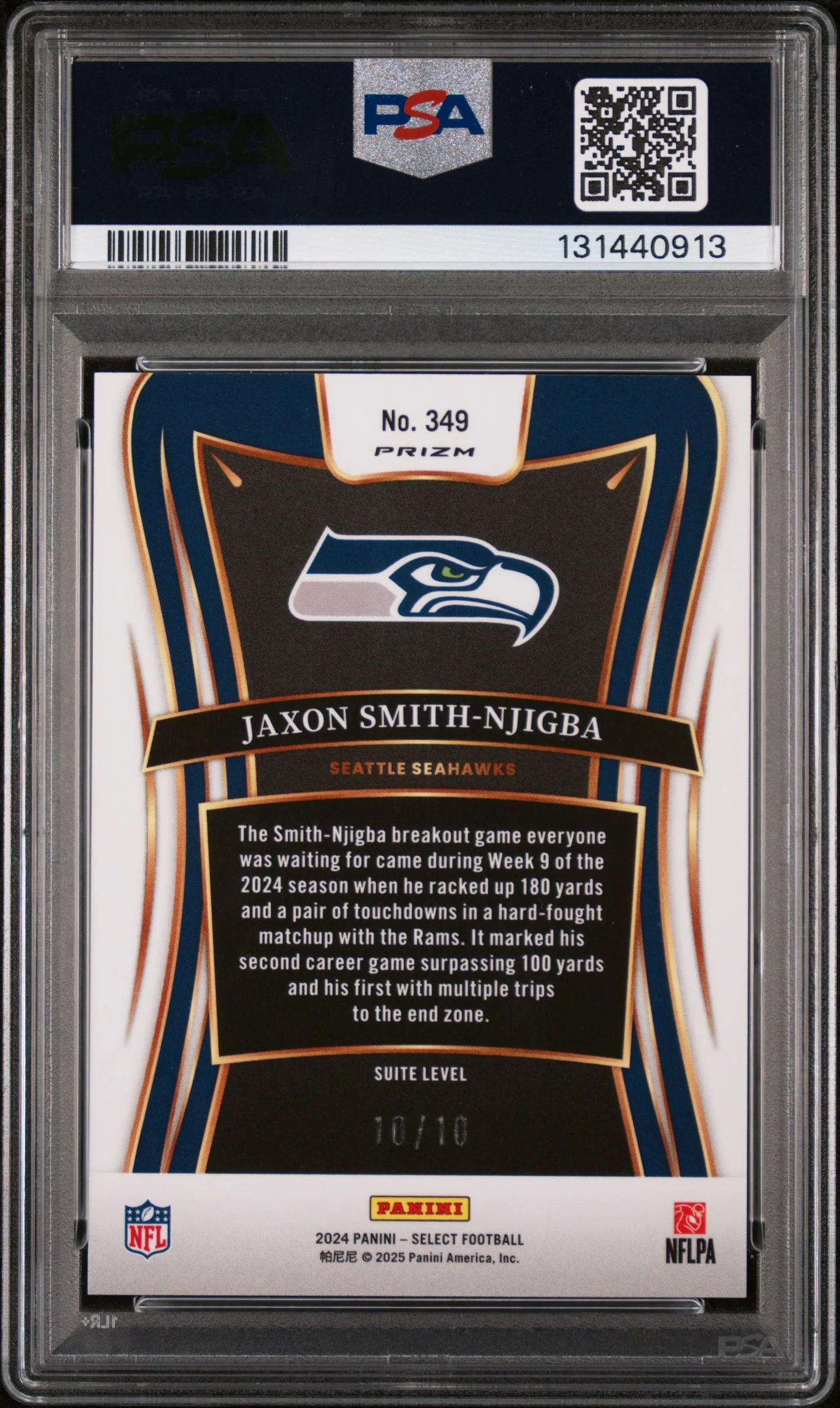 2024 Panini Select Gold Dragon Scale Jaxon Smith-Njigba #349 10/10 PSA 10 - Image 2