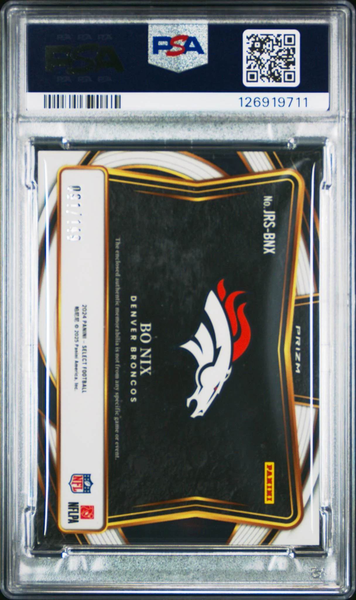 2024 Panini Select Jumbo Rookie Swatch Bo Nix #JRSBNX /149 PSA 9 - Image 2