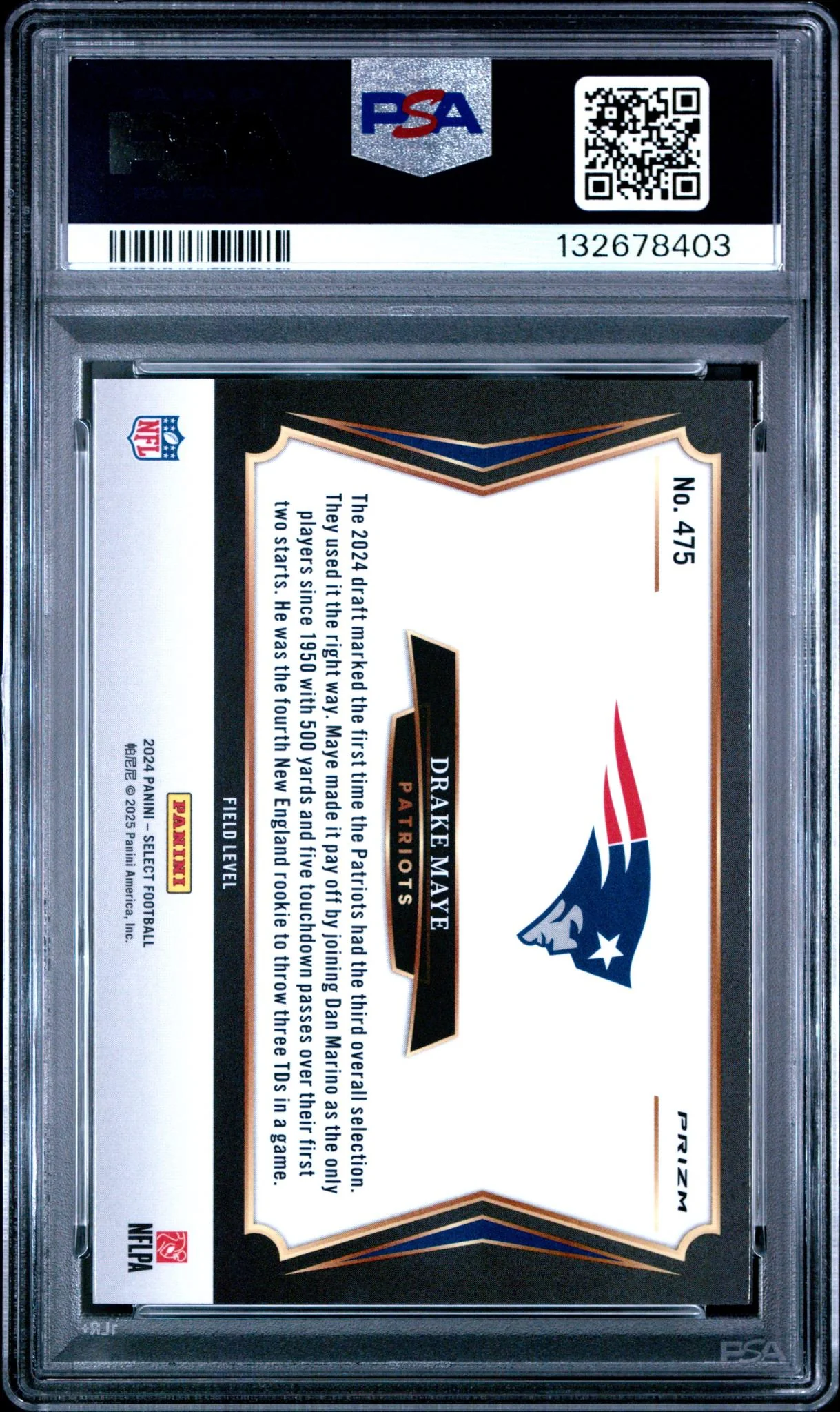 2024 Panini Select Prizm Silver Drake Maye #475 PSA 10 - Image 2