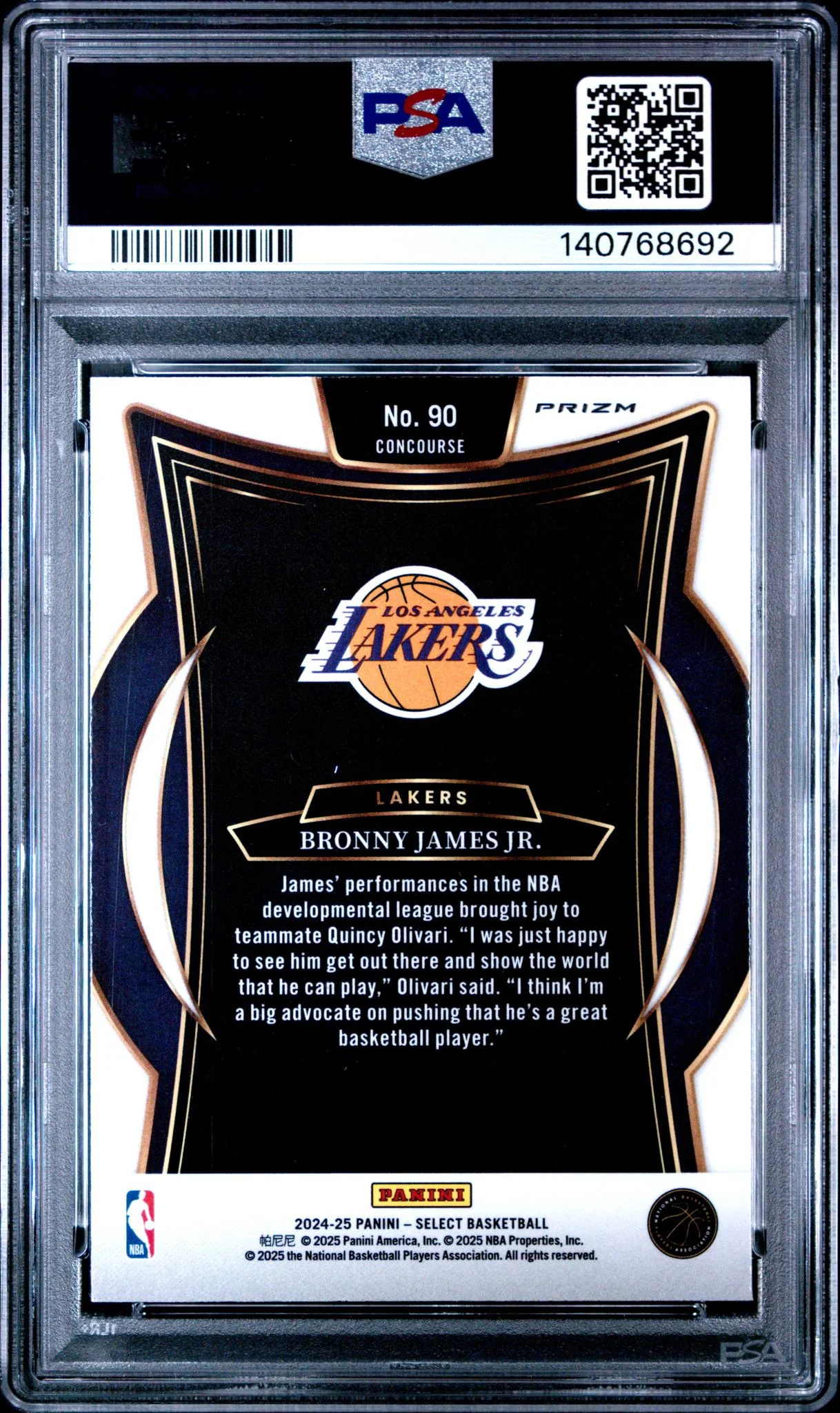 2024 Panini Select Prizms Silver Bronny James Jr. #90 PSA 9 - Image 2