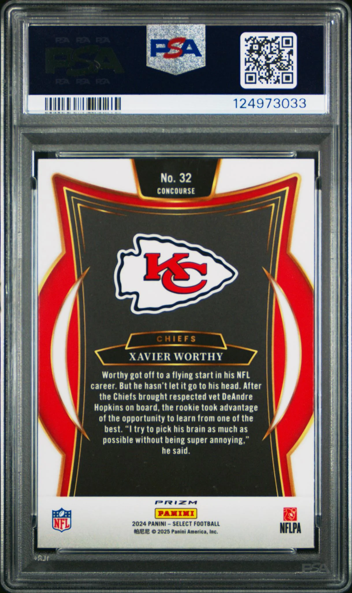 2024 Panini Select Red & Blue Shock Xavier Worthy #32 PSA 10 - Image 2