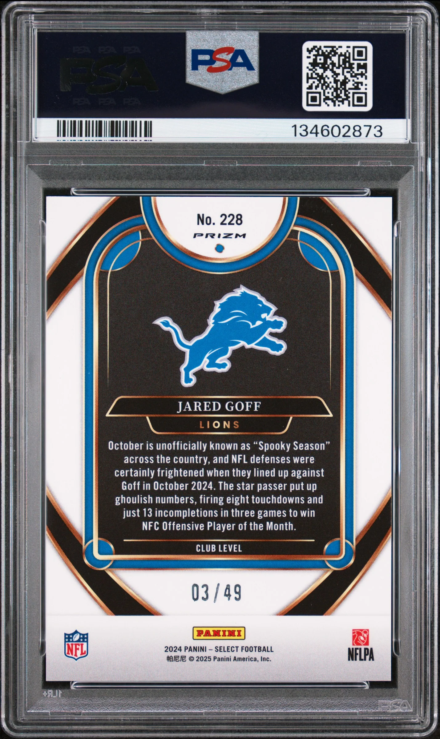 2024 Panini Select Red Disco Jared Goff #228 /49 PSA 9 - Image 2