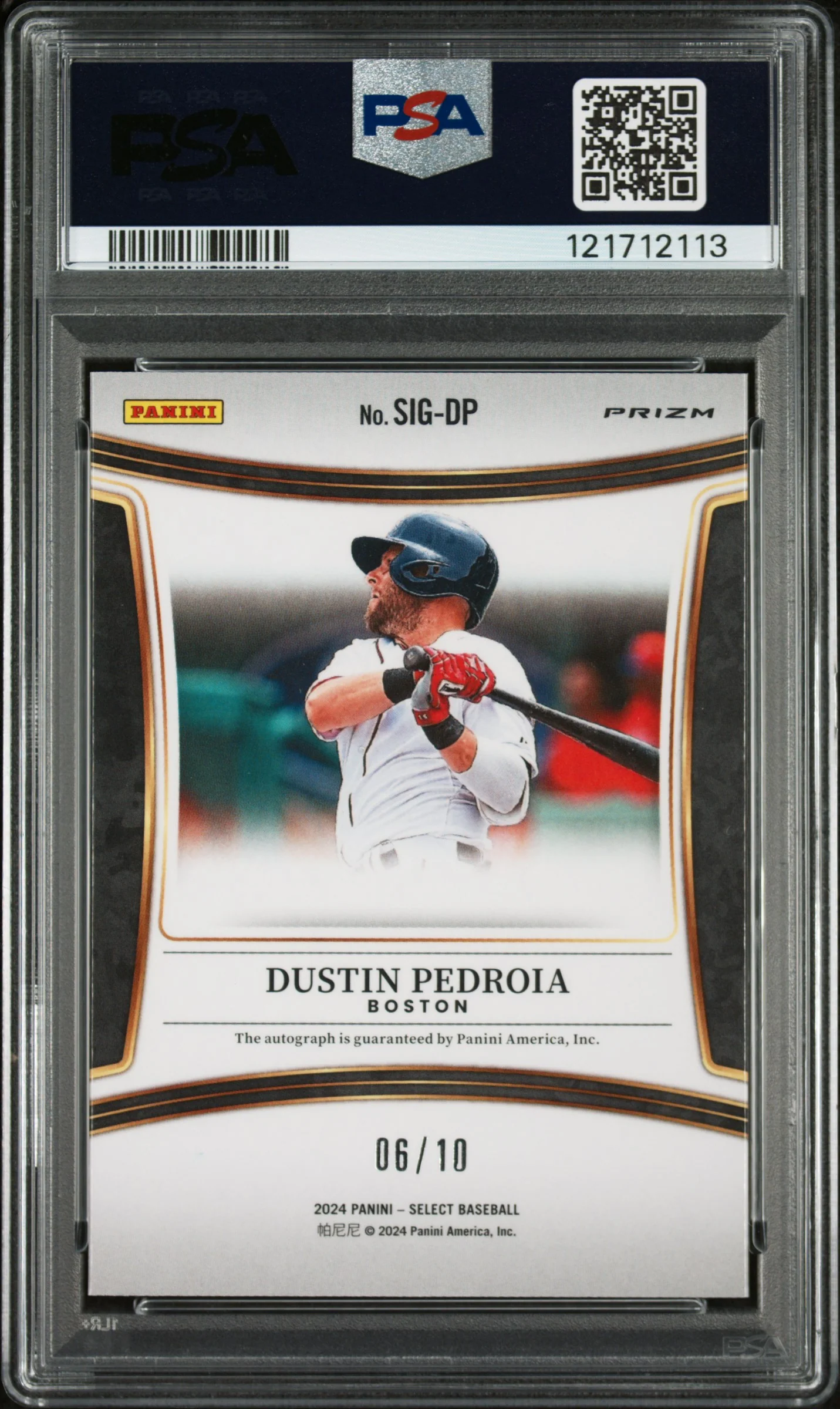 2024 Panini Select Signatures Gold Prizm Dustin Pedroia #SIGDP /10 PSA 10 - Image 2