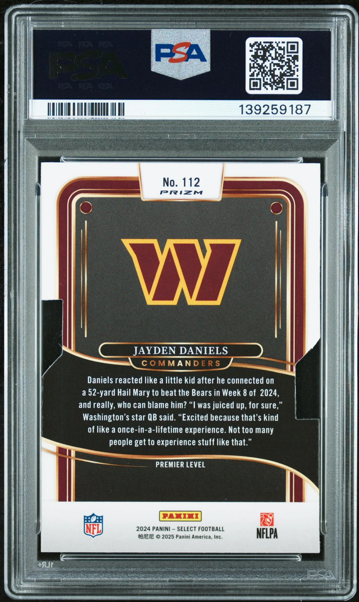 2024 Panini Select Silver Die-Cut Jayden Daniels #112 PSA 9 - Image 2