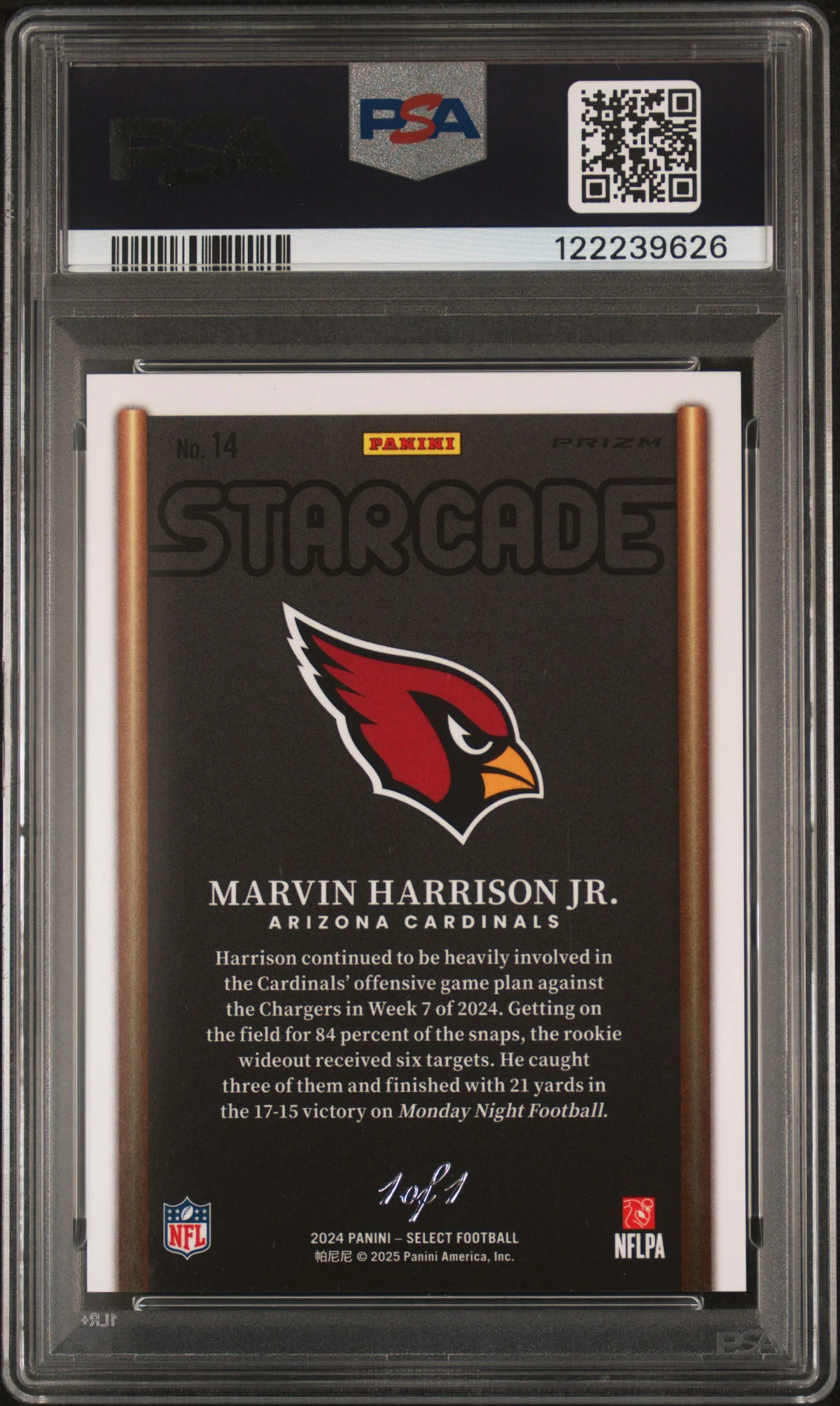 2024 Panini Select Starcade Black Prizm 1/1 Marvin Harrison Jr. #14 PSA 9 - Image 2