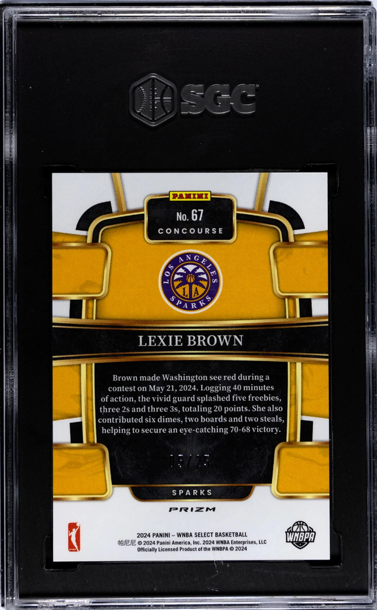 2024 Panini Select Tie-Dye Prizm Lexie Brown #67 /25 SGC 10 - Image 2