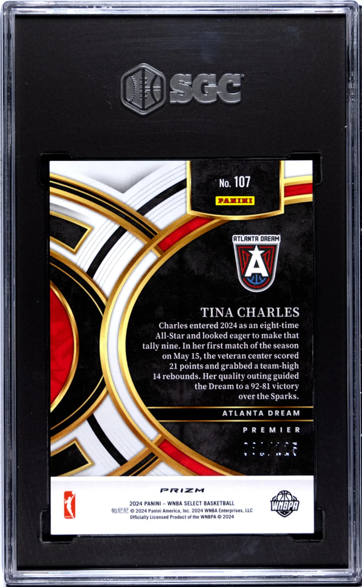 2024 Panini Select Orange Prizm Tina Charles #107 /125 SGC 10 - Image 2