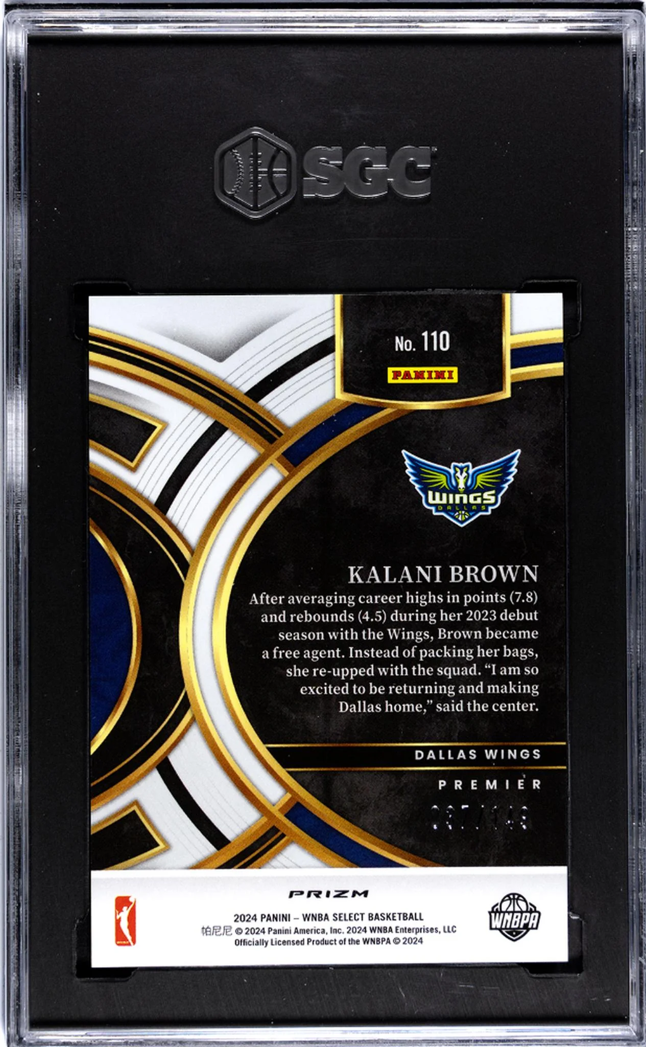 2024 Panini Select Purple Prizm Kalani Brown #110 /149 SGC 10 - Image 2