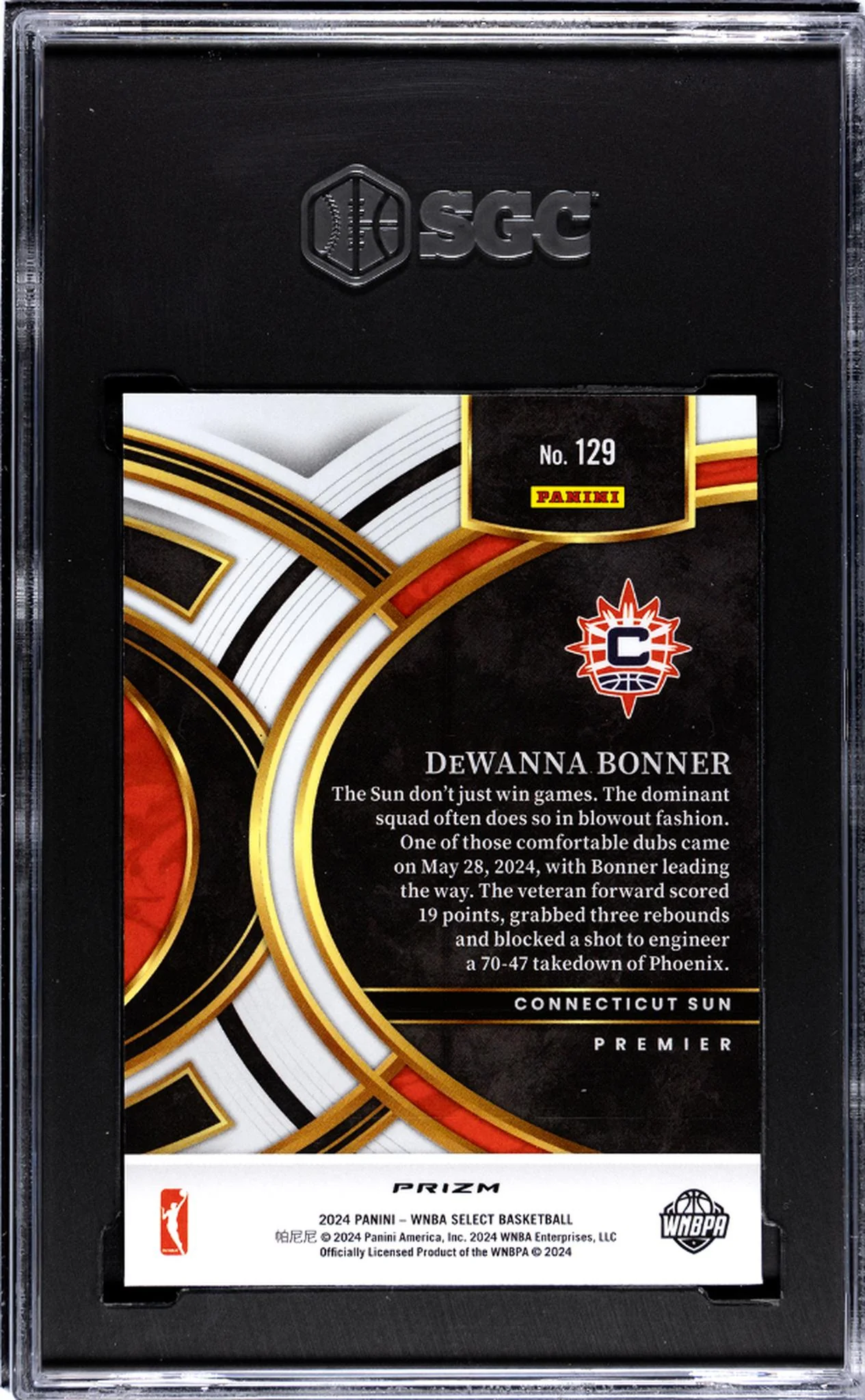 2024 Panini Select Silver Prizm DeWanna Bonner #129 SGC 10 - Image 2