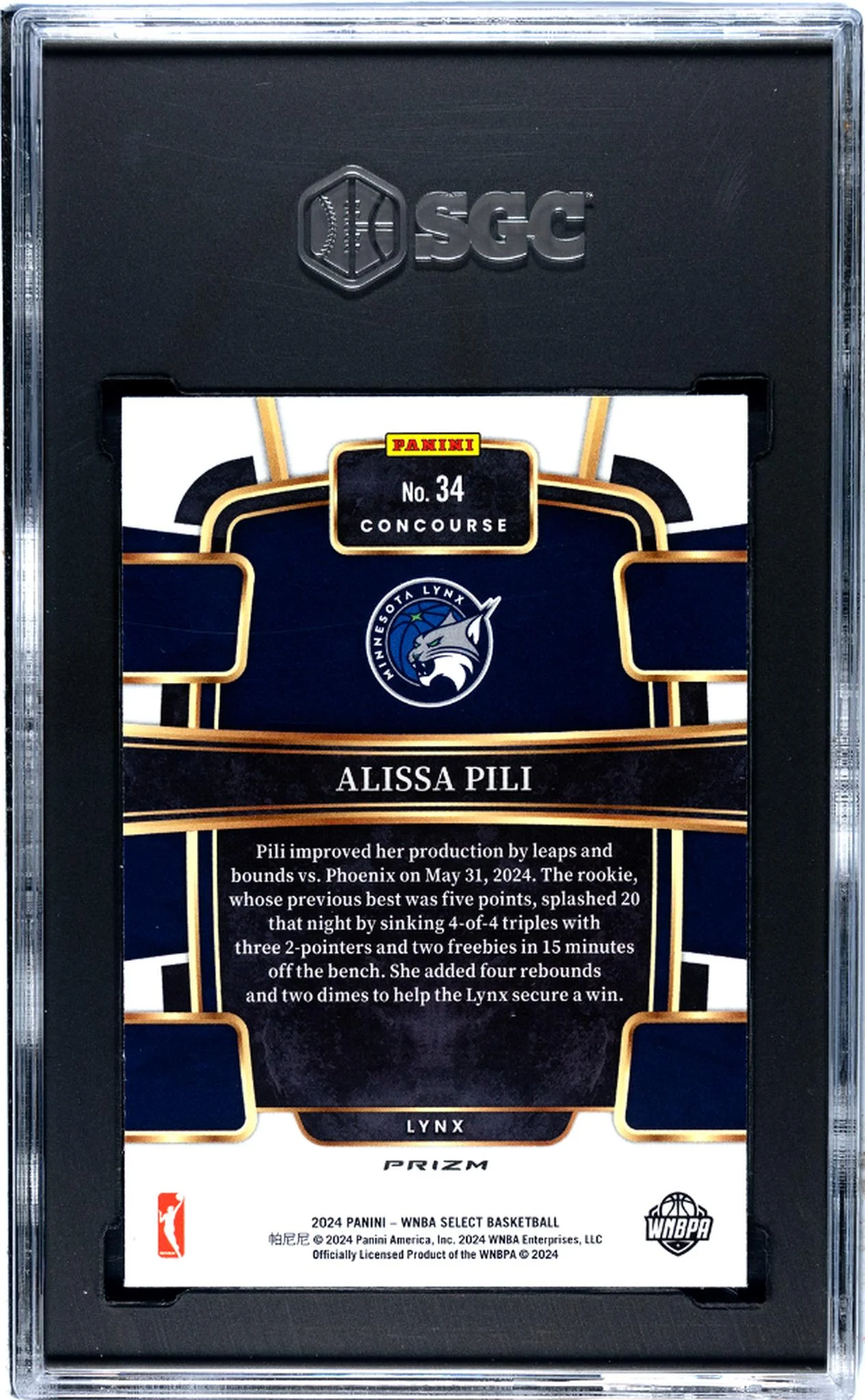 2024 Panini Select Silver Prizm Alissa Pili #34 RC SGC 9.5 - Image 2