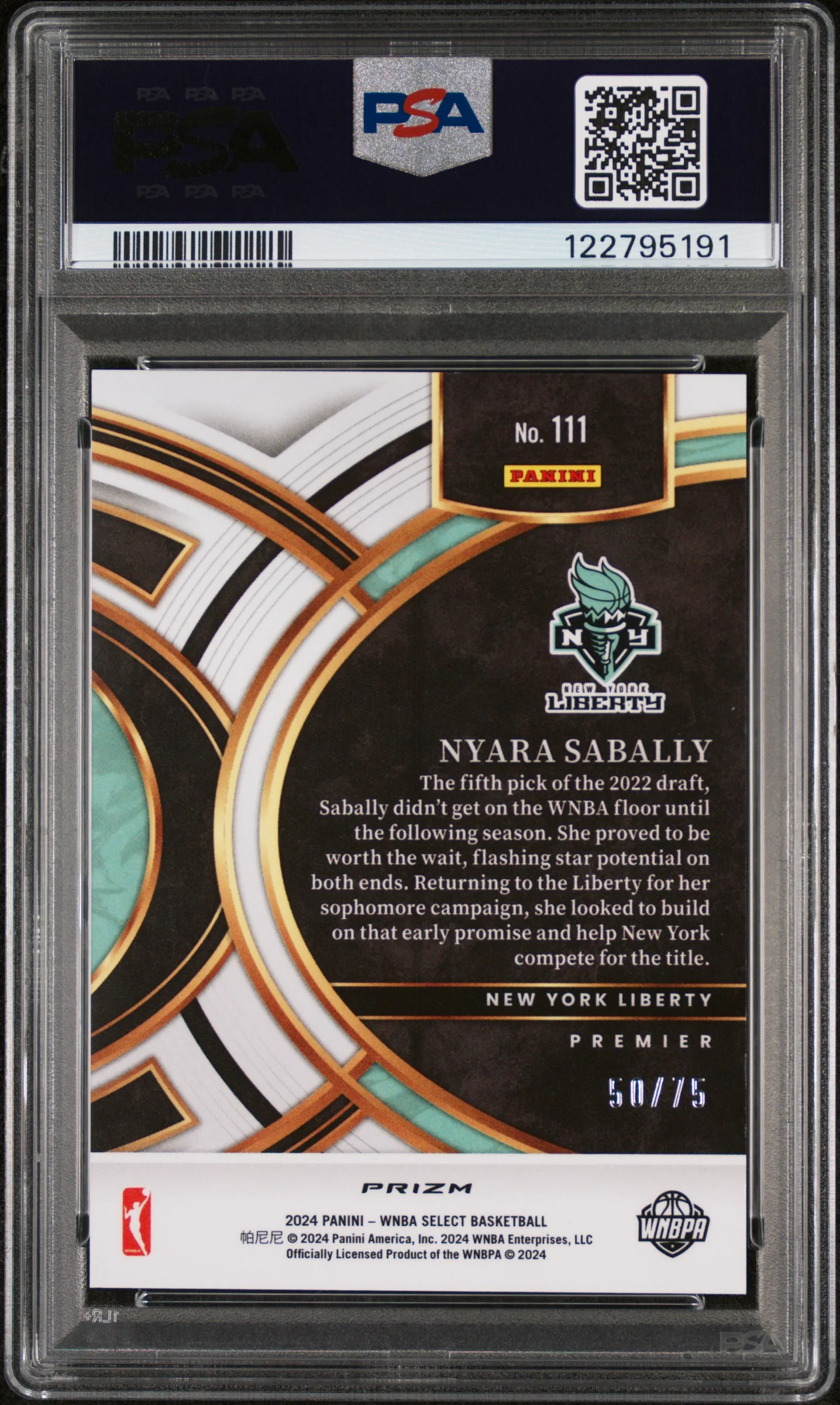 2024 Panini Select WNBA Neon Green Prizm Nyara Sabally #111 /75 PSA 10 - Image 2