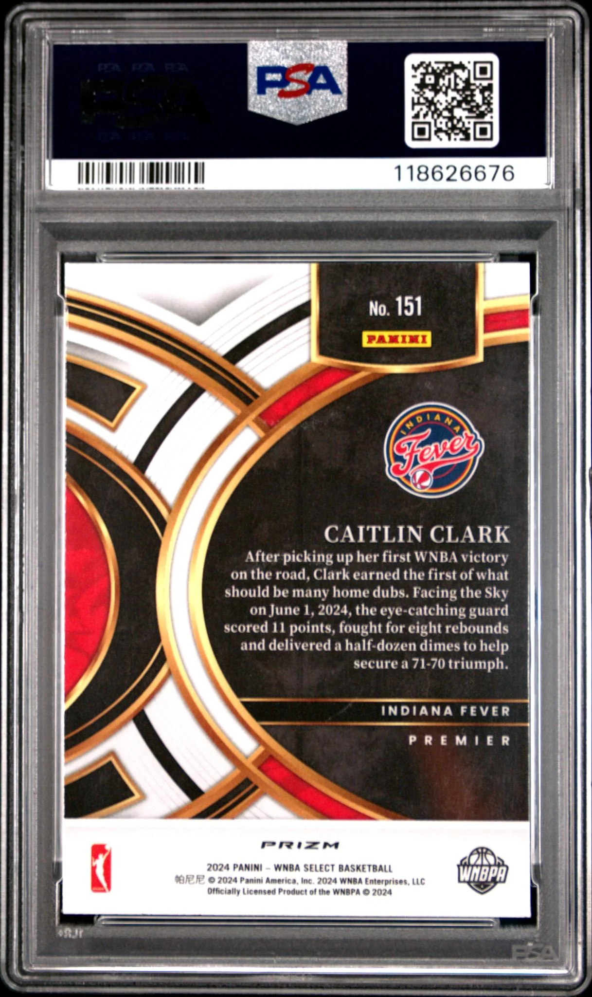 2024 Panini Select WNBA Red Ice Caitlin Clark #151 PSA 10 - Image 2