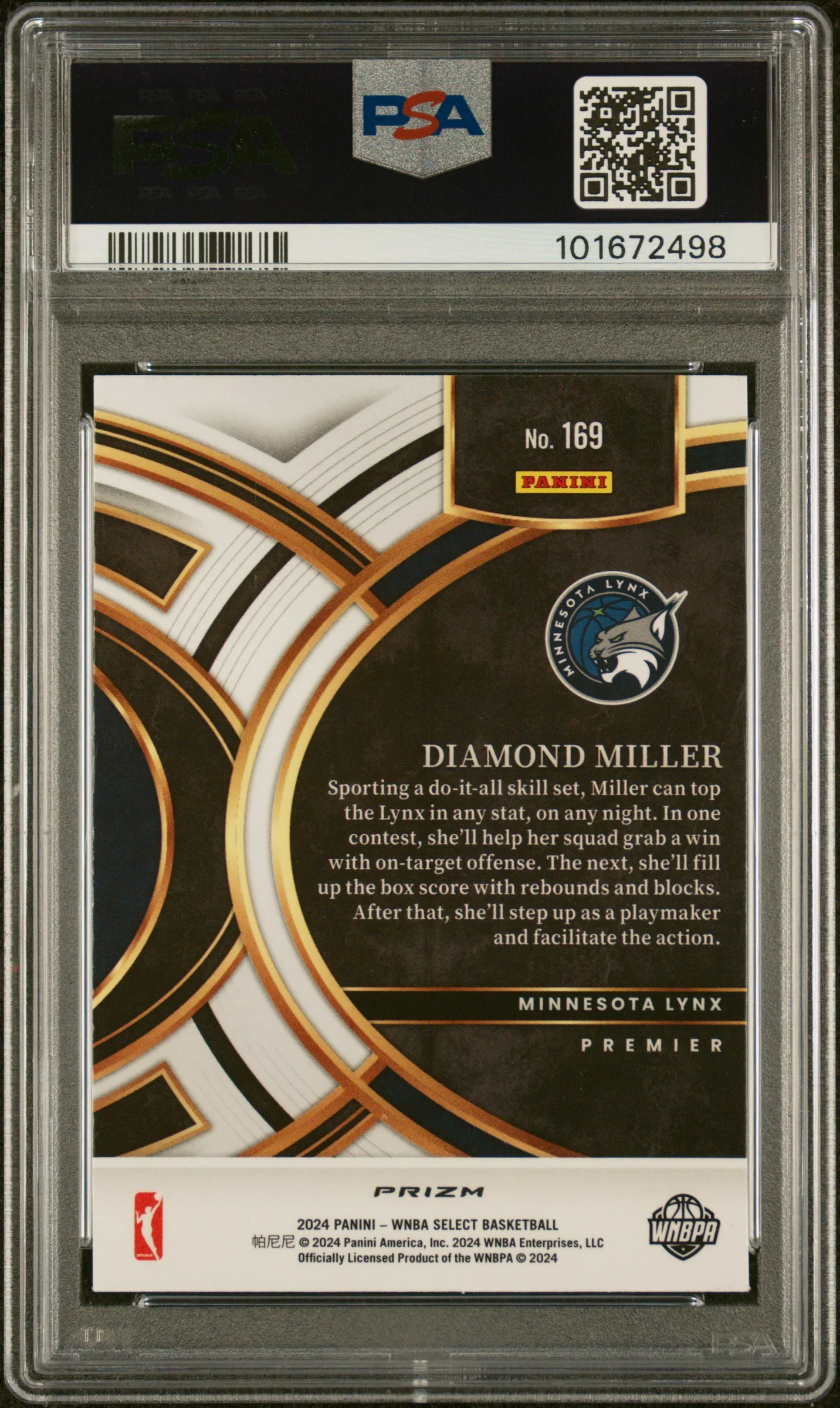 2024 Panini Select WNBA Tiger Prizm Diamond Miller #169 PSA 9 - Image 2