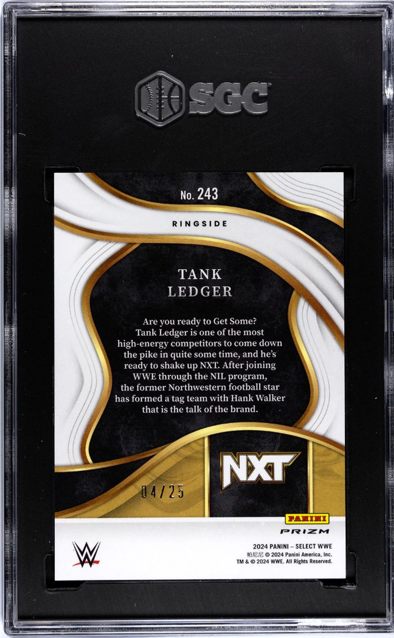 2024 Panini Select WWE Ringside Tie-Dye Prizm Tank Ledger #243 RC /25 SGC 10 - Image 2