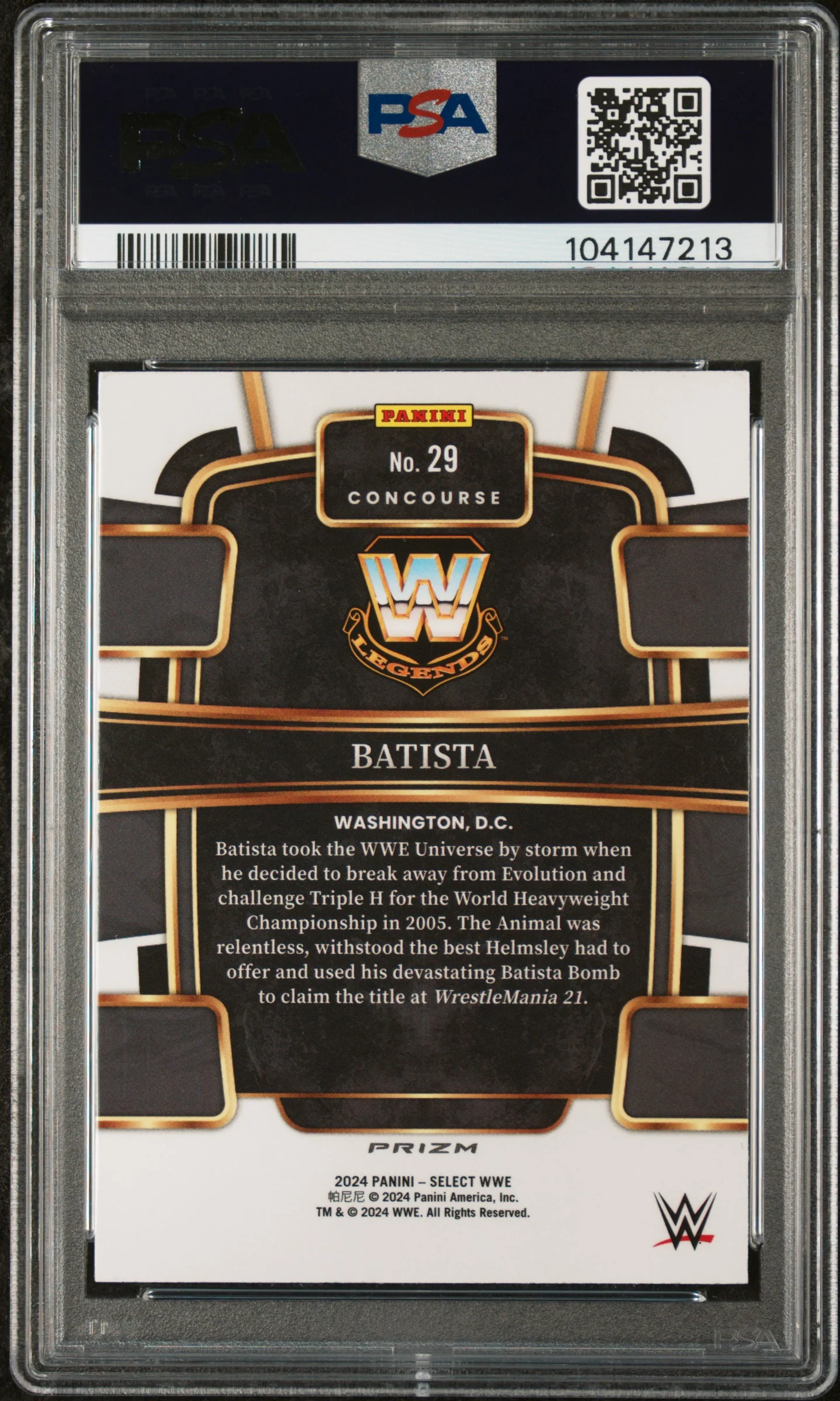 2024 Panini Select WWE Zebra Batista #29 PSA 9 - Image 2