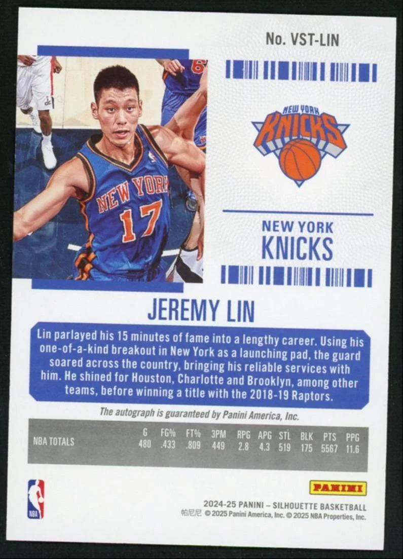 2024 Panini Silhouette Veteran Season Ticket Auto Jeremy Lin - Image 2