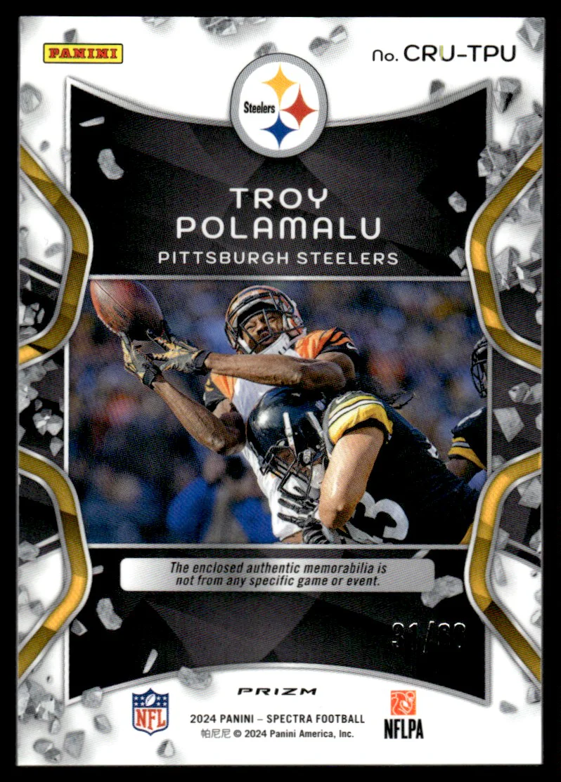 2024 Panini Spectra CRU-TPU Troy Polamalu Crush Prizm /99 Pittsburgh Steelers - Image 2