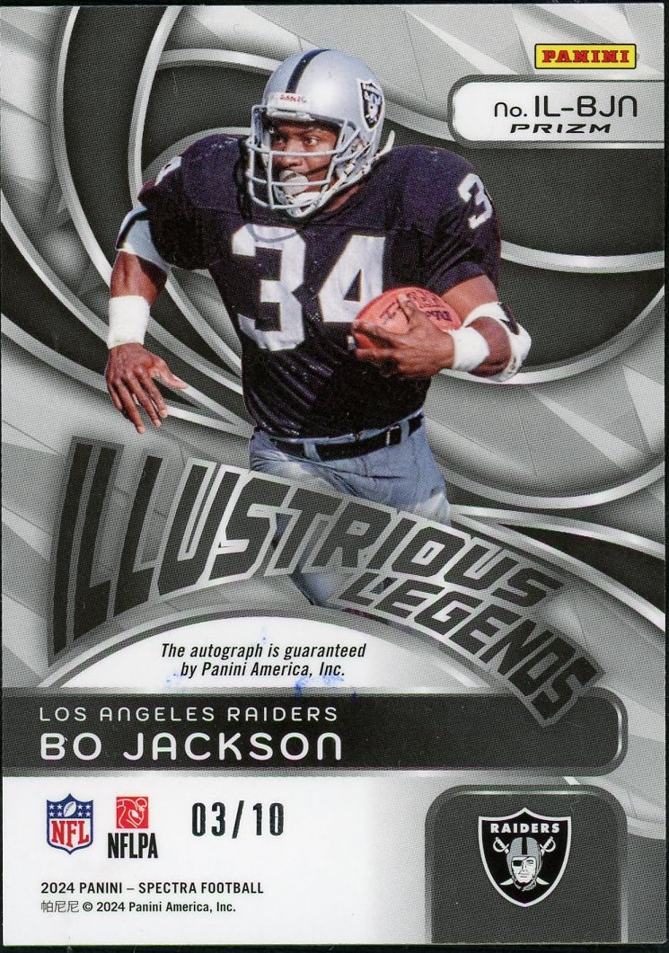 2024 Panini Spectra IL-BJN Bo Jackson Illustrious Legends Prizm /10 Los Angeles Raiders Auto - Image 2