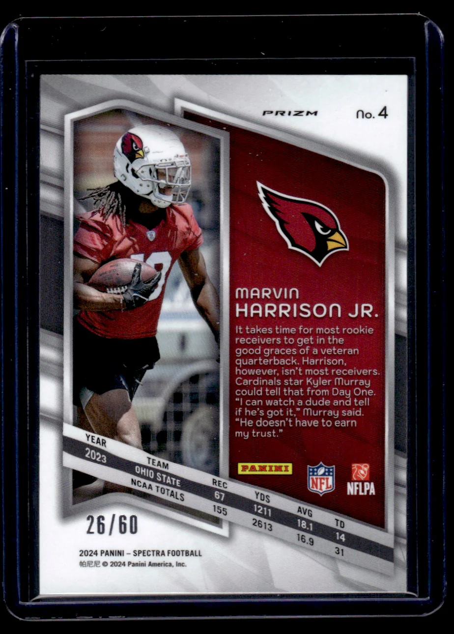 2024 Panini Spectra Neon Blue Marvin Harrison Jr. #4 RC /60 - Image 2