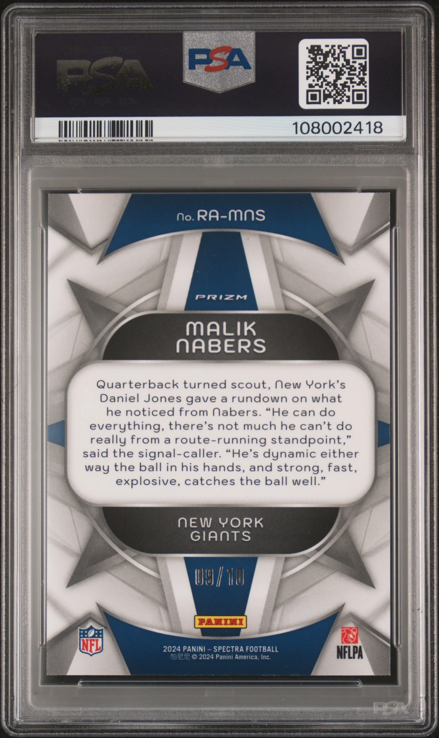 2024 Panini Spectra Rookie Aura Universal Malik Nabers #RAMNS /10 PSA 10 - Image 2