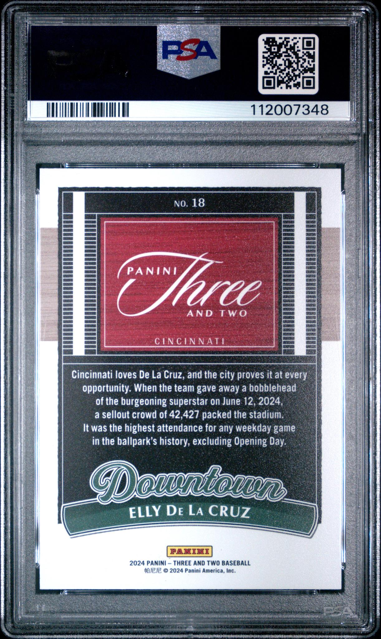 2024 Panini Three and Two Downtown Elly De La Cruz #18 PSA 10 - Image 2