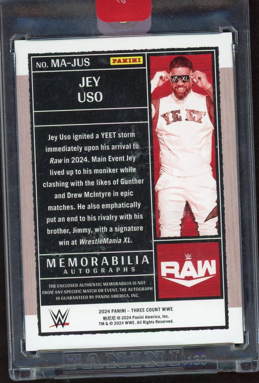 2024 Panini Three Count MA-JUS Jey Uso Memorabilia Autographs /149 Raw - Image 2