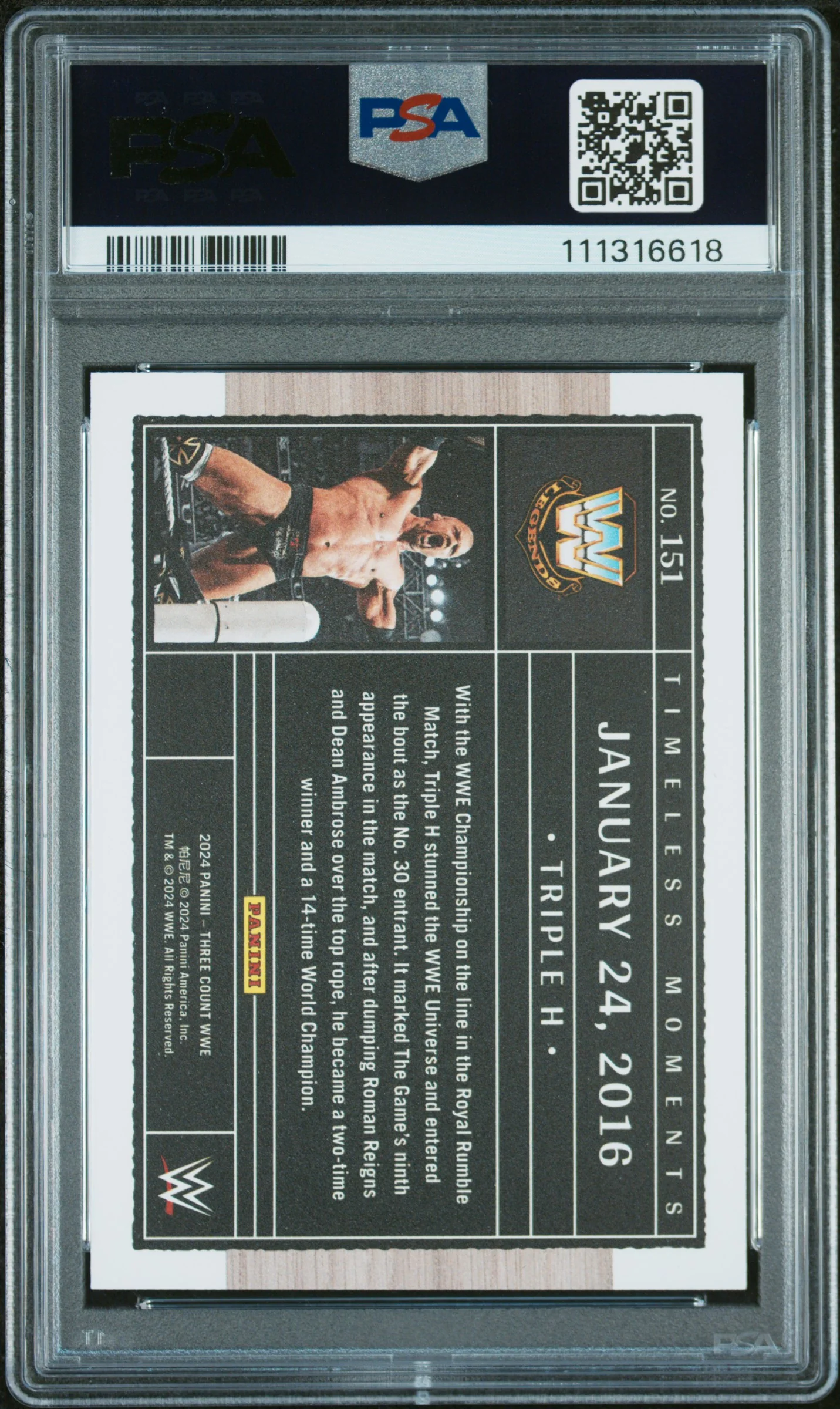 2024 Panini Three Count WWE Purple Triple H #151 /9 PSA 9 - Image 2