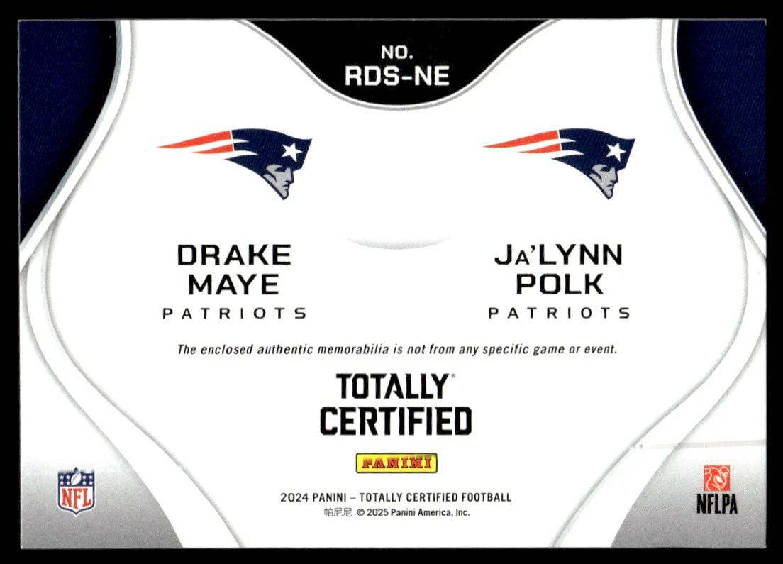 2024 Panini Totally Certified RDS-NE Drake Maye Ja'Lynn Polk Rookie Patriots - Image 2