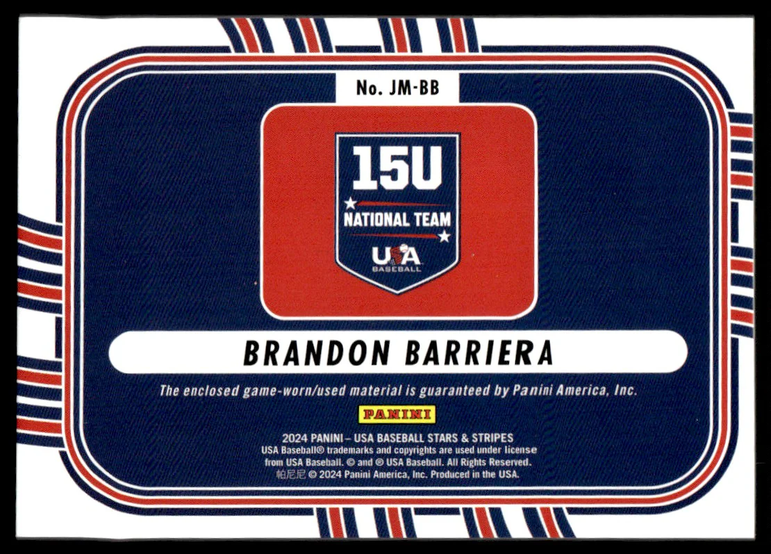 2024 Panini Stars & Stripes Brandon Barriera #JM-BB Patch - Image 2