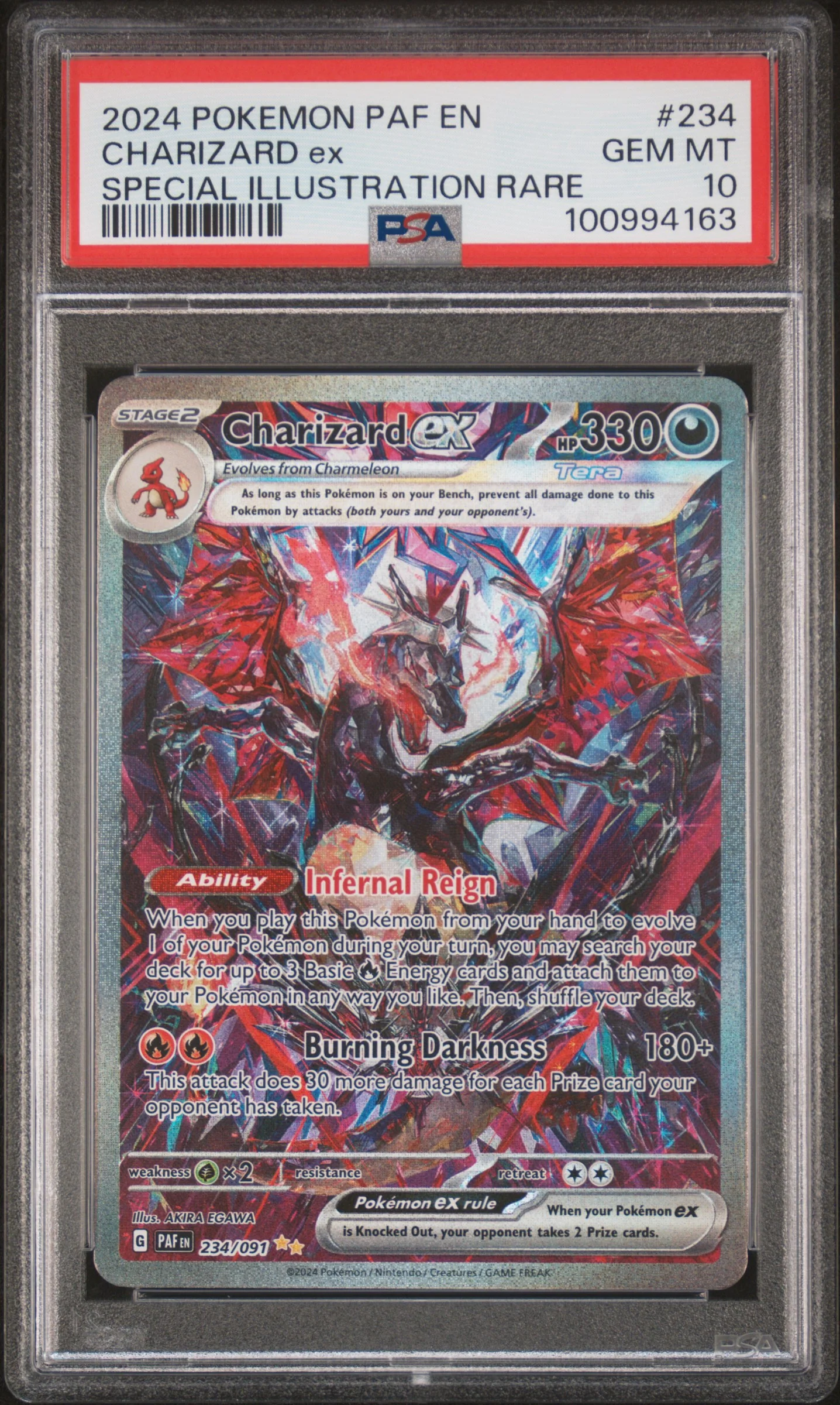 2024 Pokemon Scarlet and Violet Paldean Fates Special Illustration Rare Charizard Ex #234 /91 PSA 10